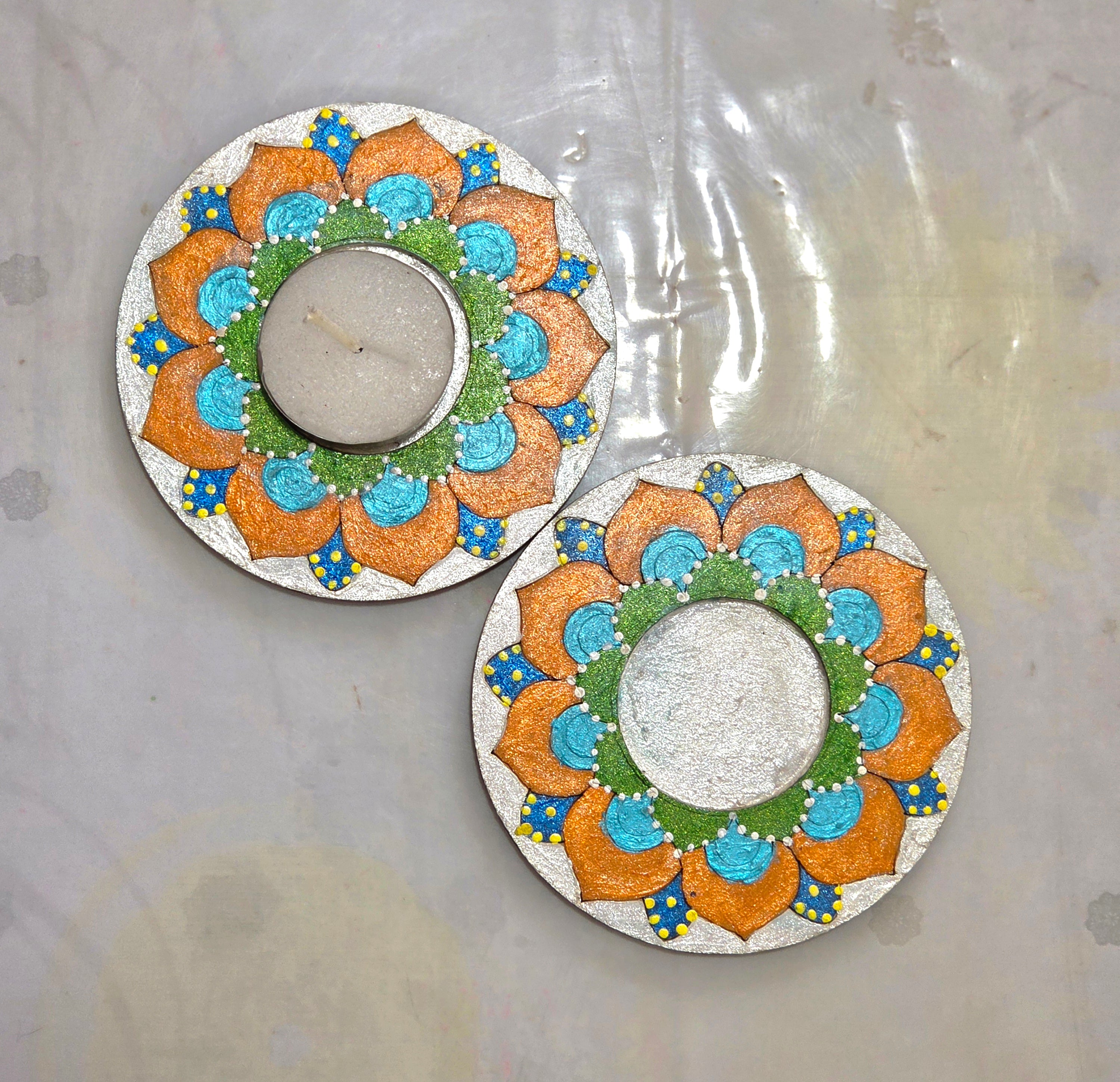 Circular mandala tealight holder set