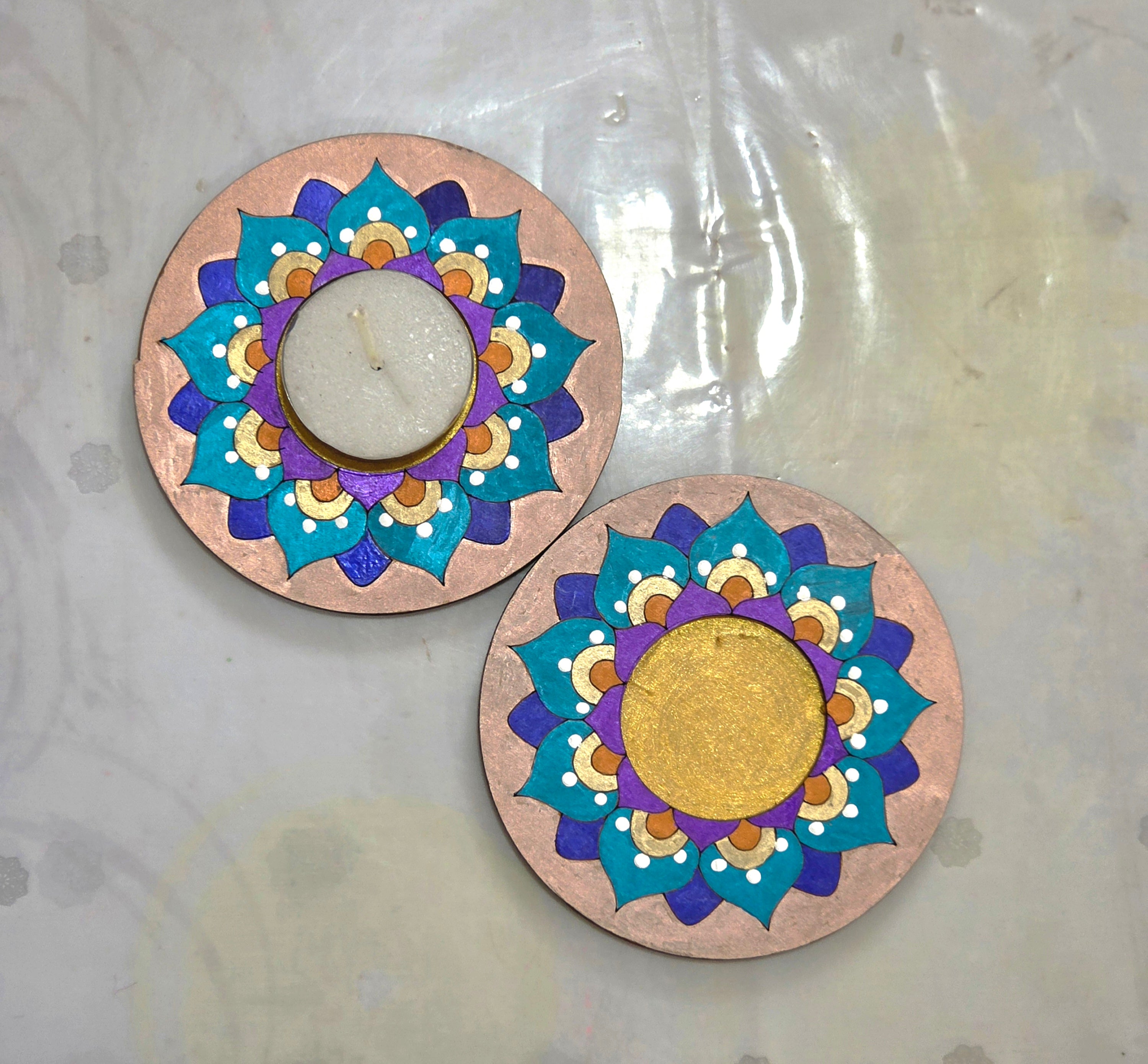 Circular mandala tealight holder set