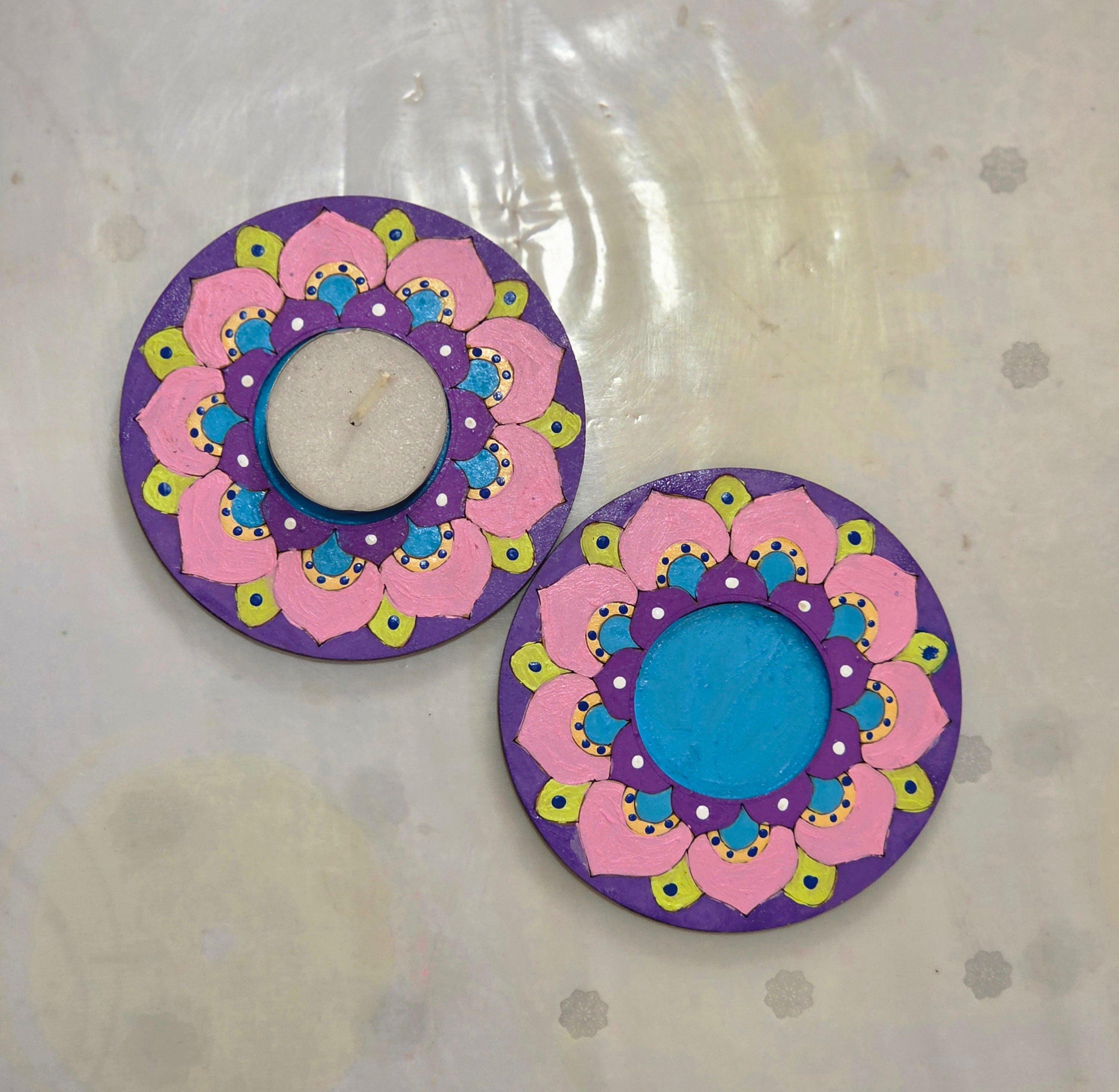 Circular mandala tealight holder set