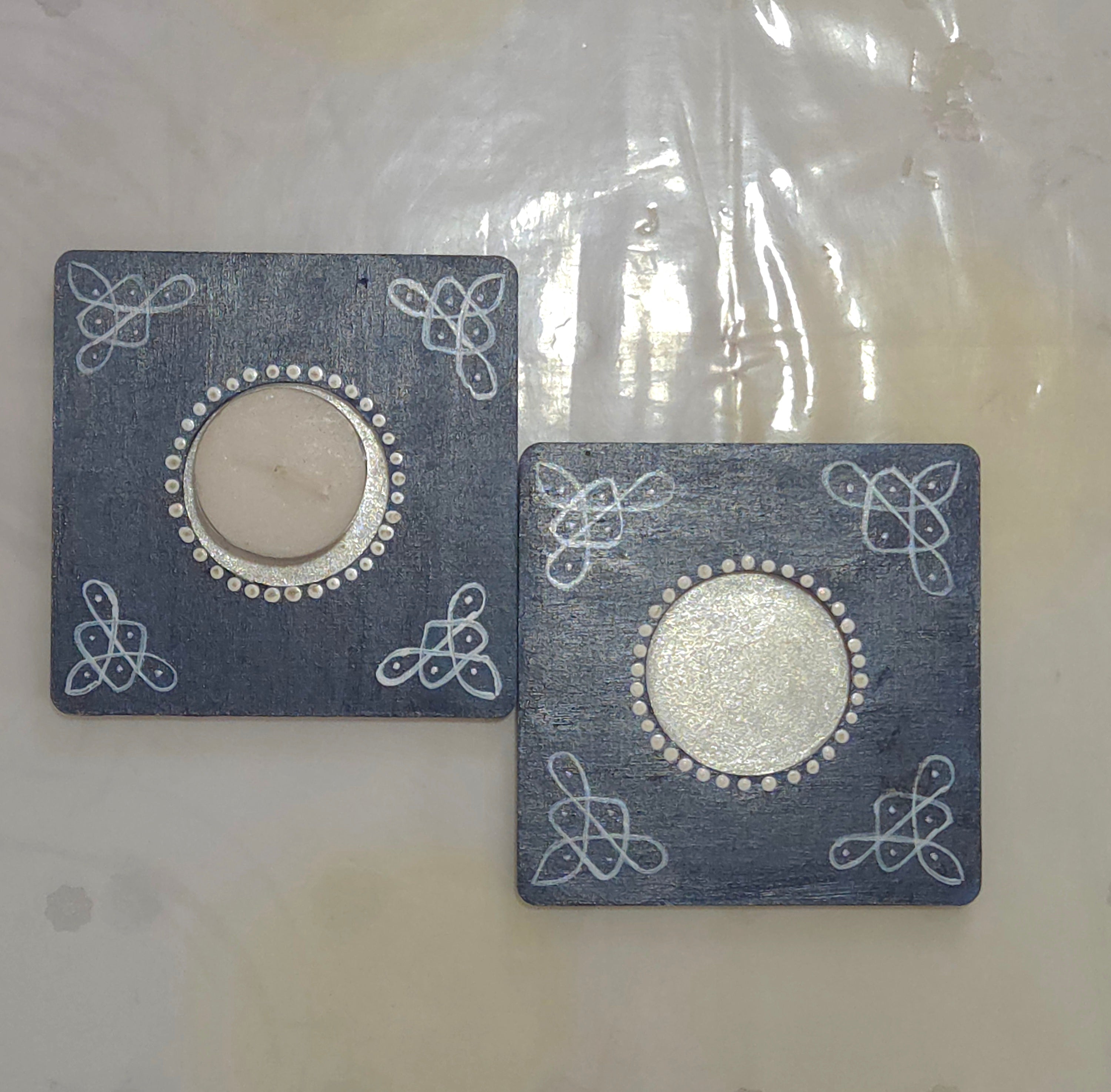 Square kolam tealight holder (Navy blue)