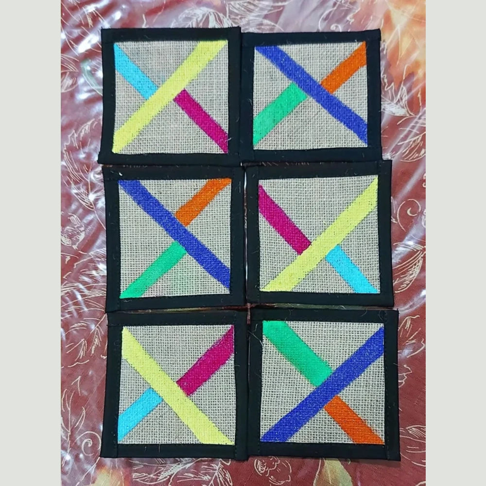 Handpainted Abstract art Jute Coaster set of 6