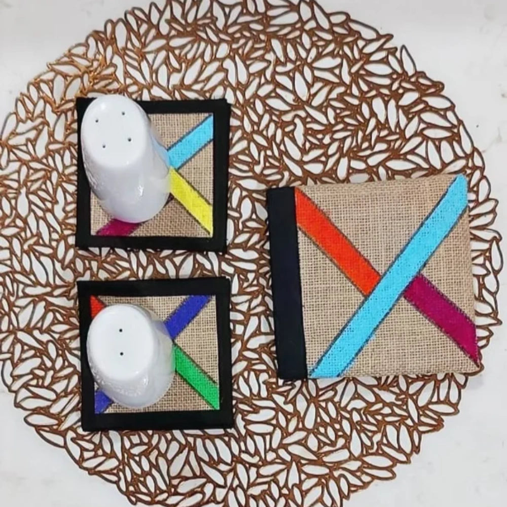 Handpainted Abstract art Jute Coaster set of 6