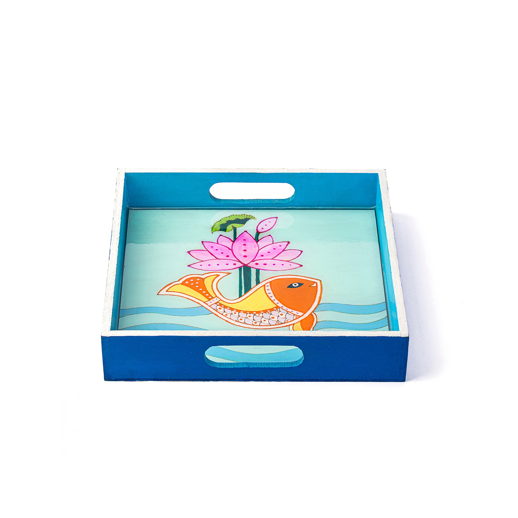 Madhubani Square trays (Sky blue)