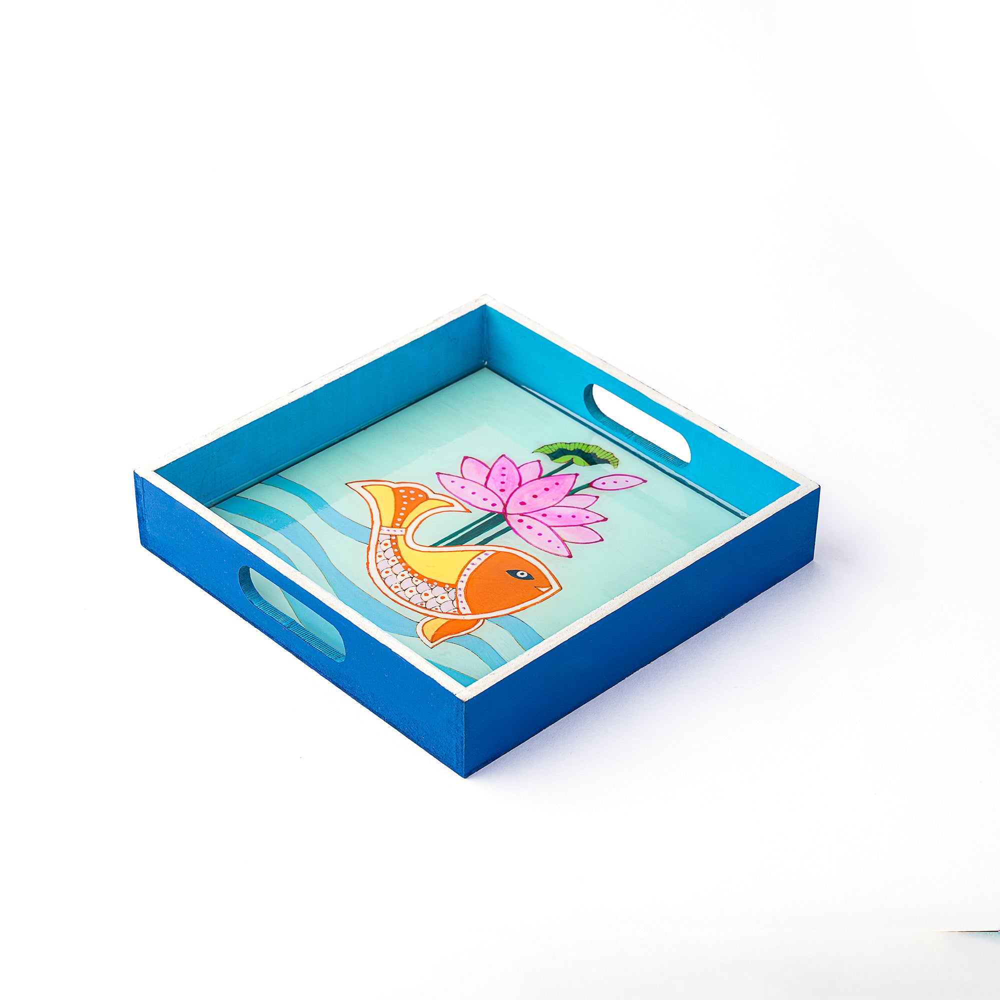 Madhubani Square trays (Sky blue)