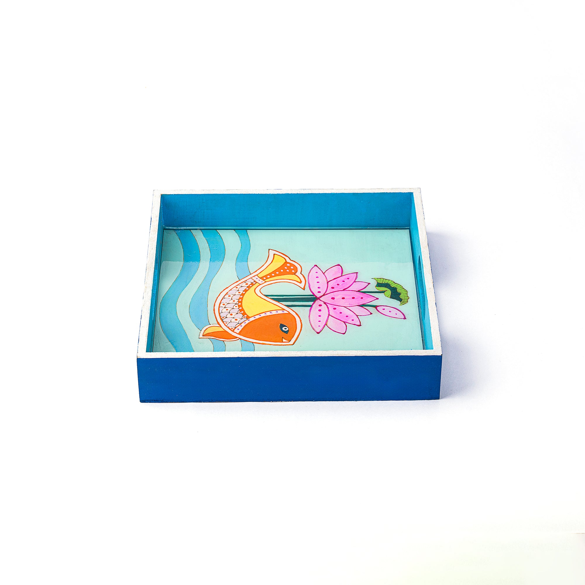 Madhubani Square trays (Sky blue)