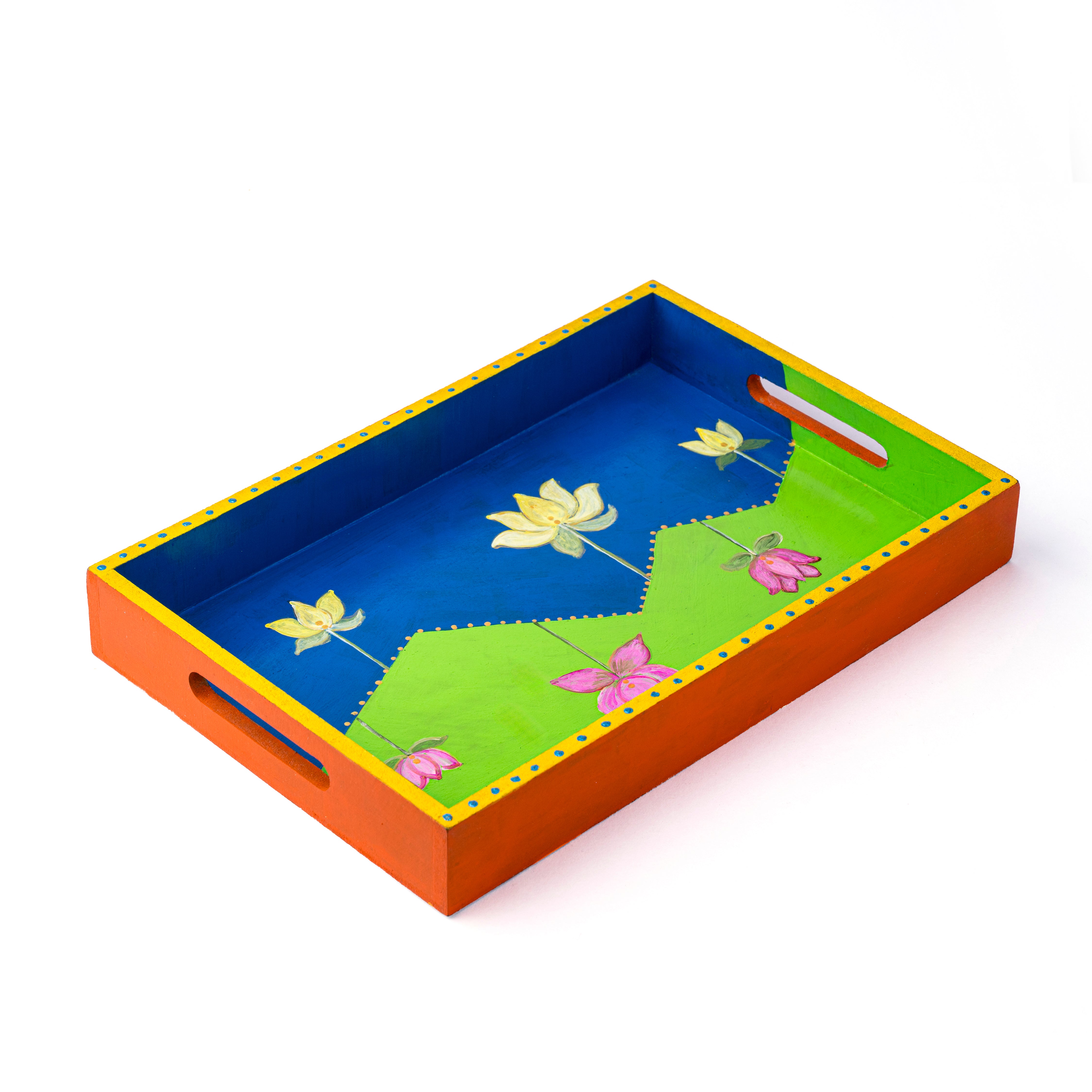 Lotus Stem hand painted serving tray