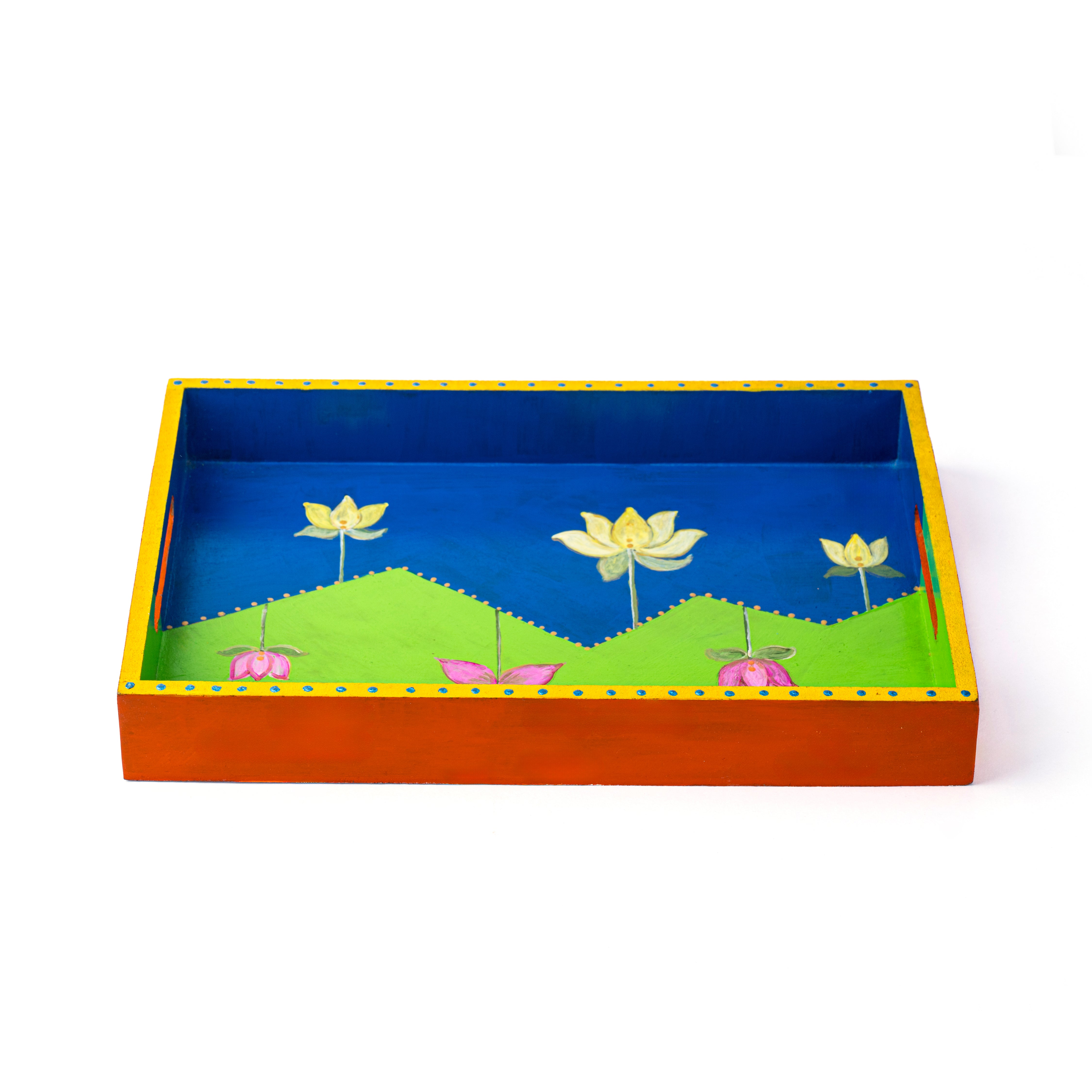 Lotus Stem hand painted serving tray