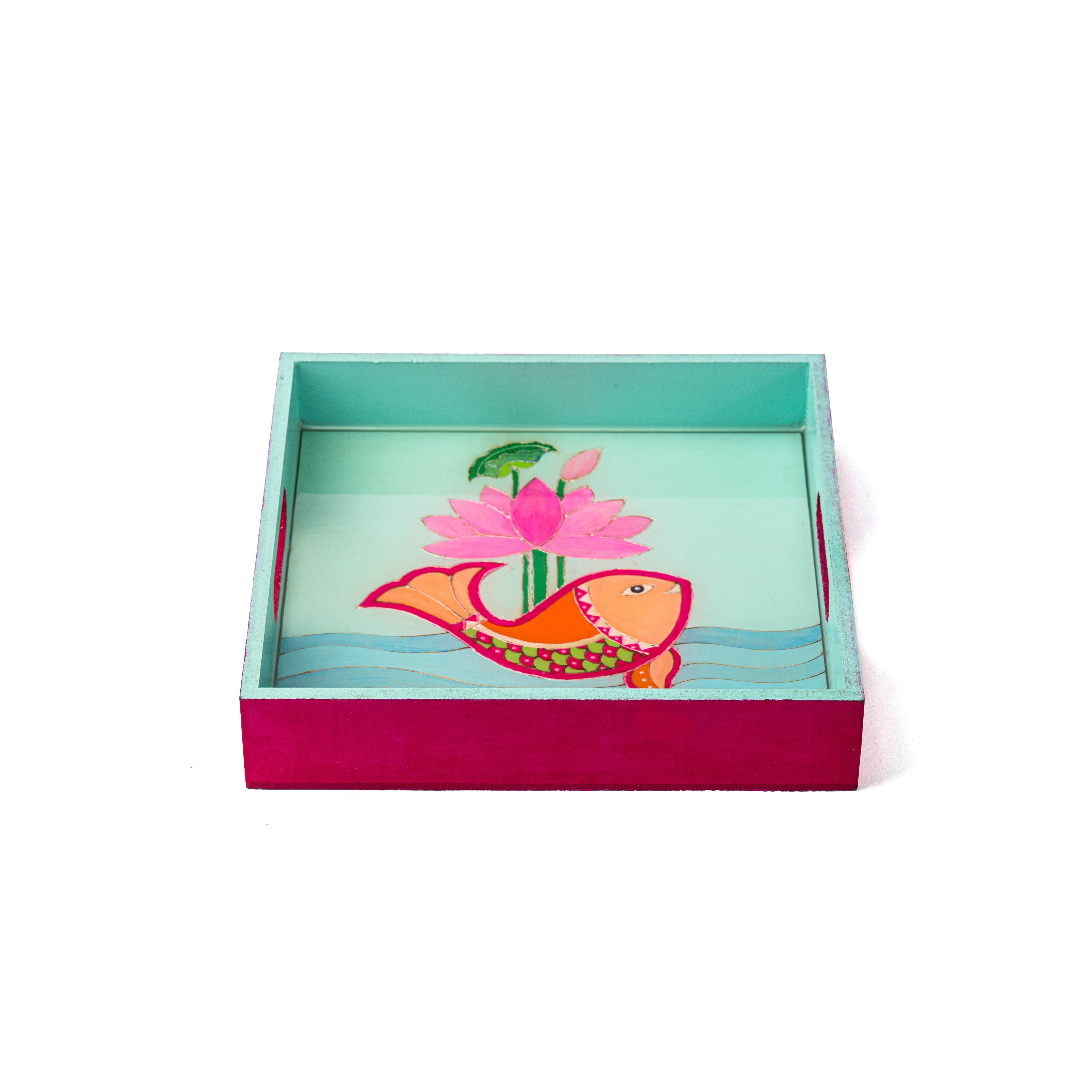 Madhubani Square trays (Teal blue)