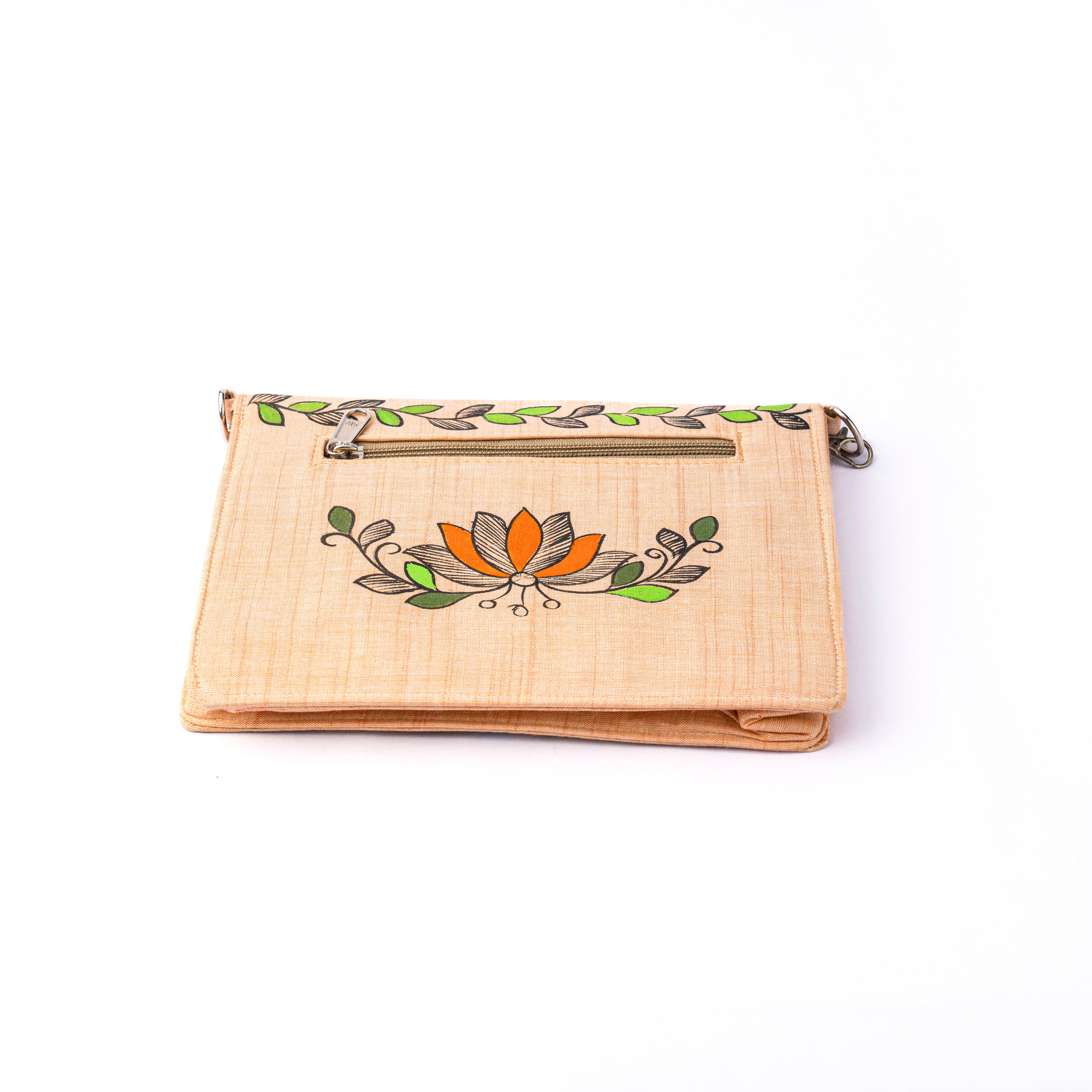 Lady face madhubani V Flap sling (Peach)