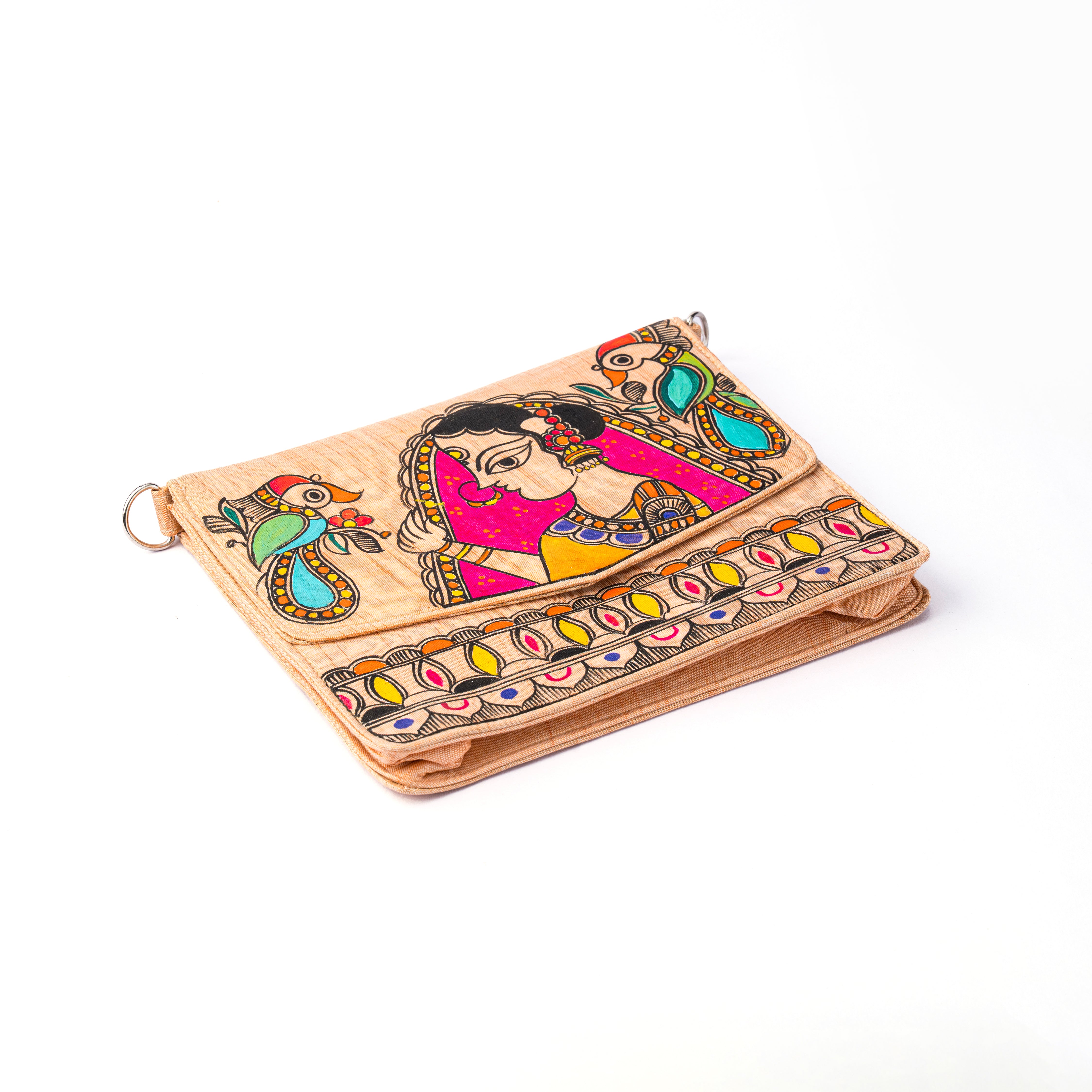 Lady face madhubani V Flap sling (Peach 1)