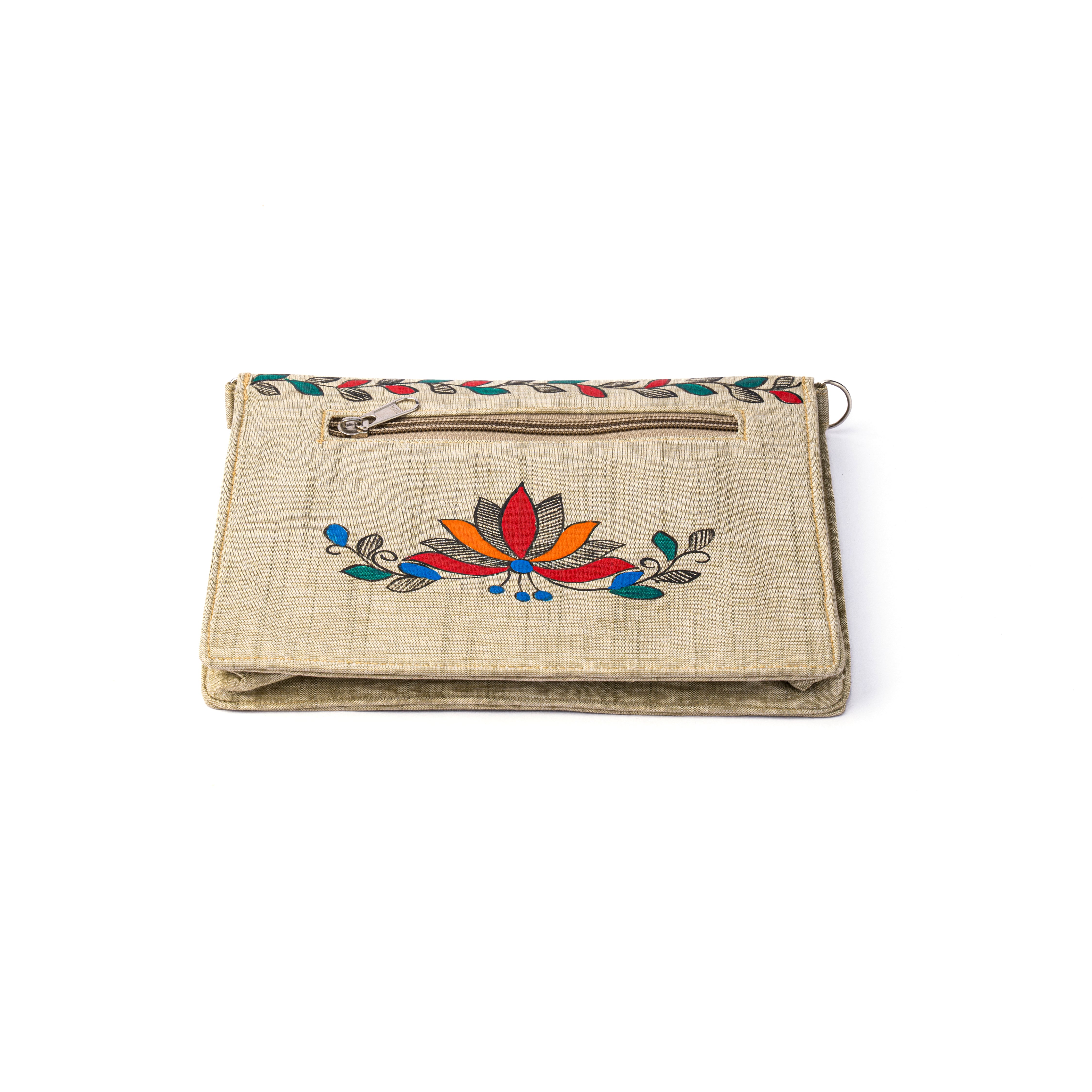 Lady face madhubani V Flap sling (Off white 1)