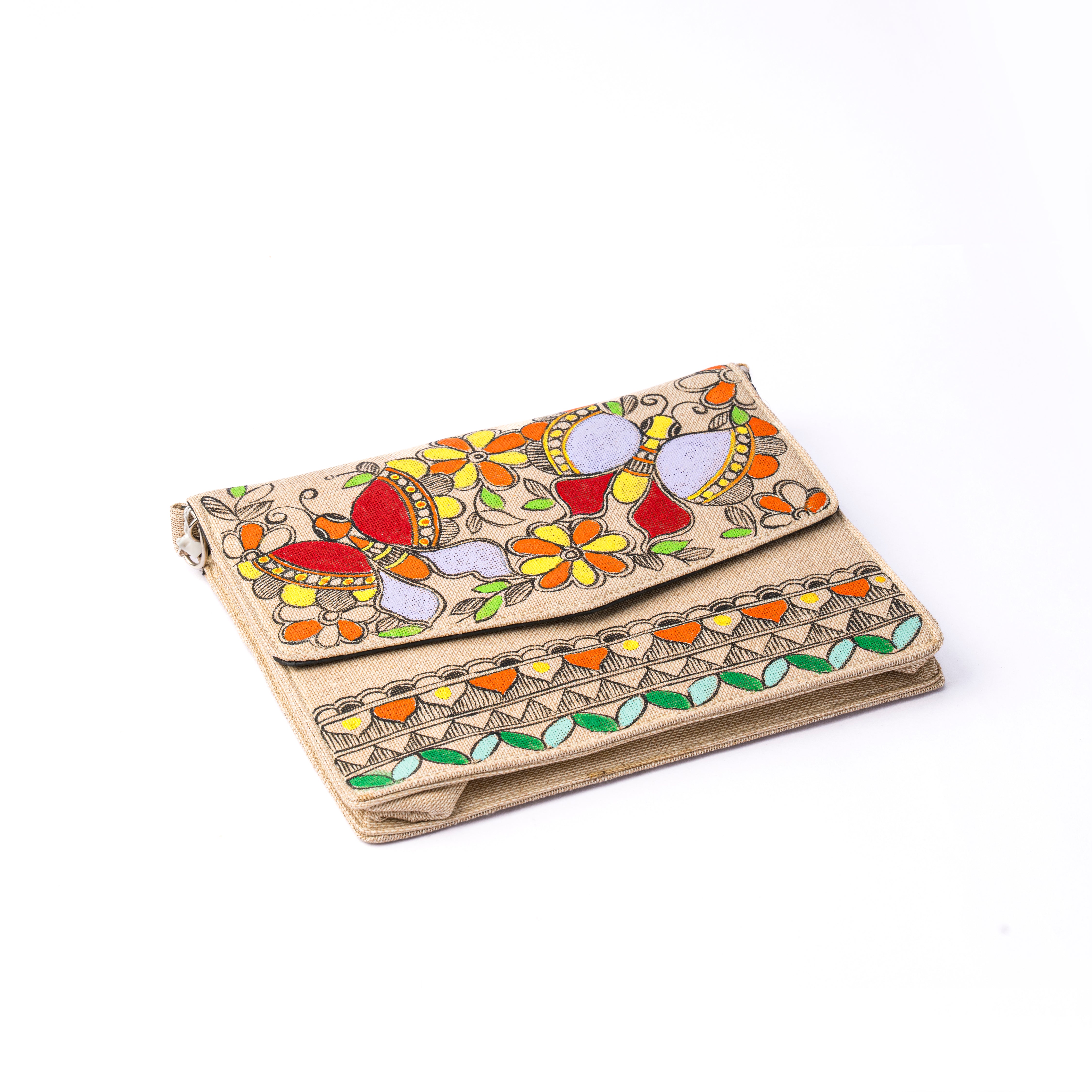 Madhubani Vflap sling (jute)