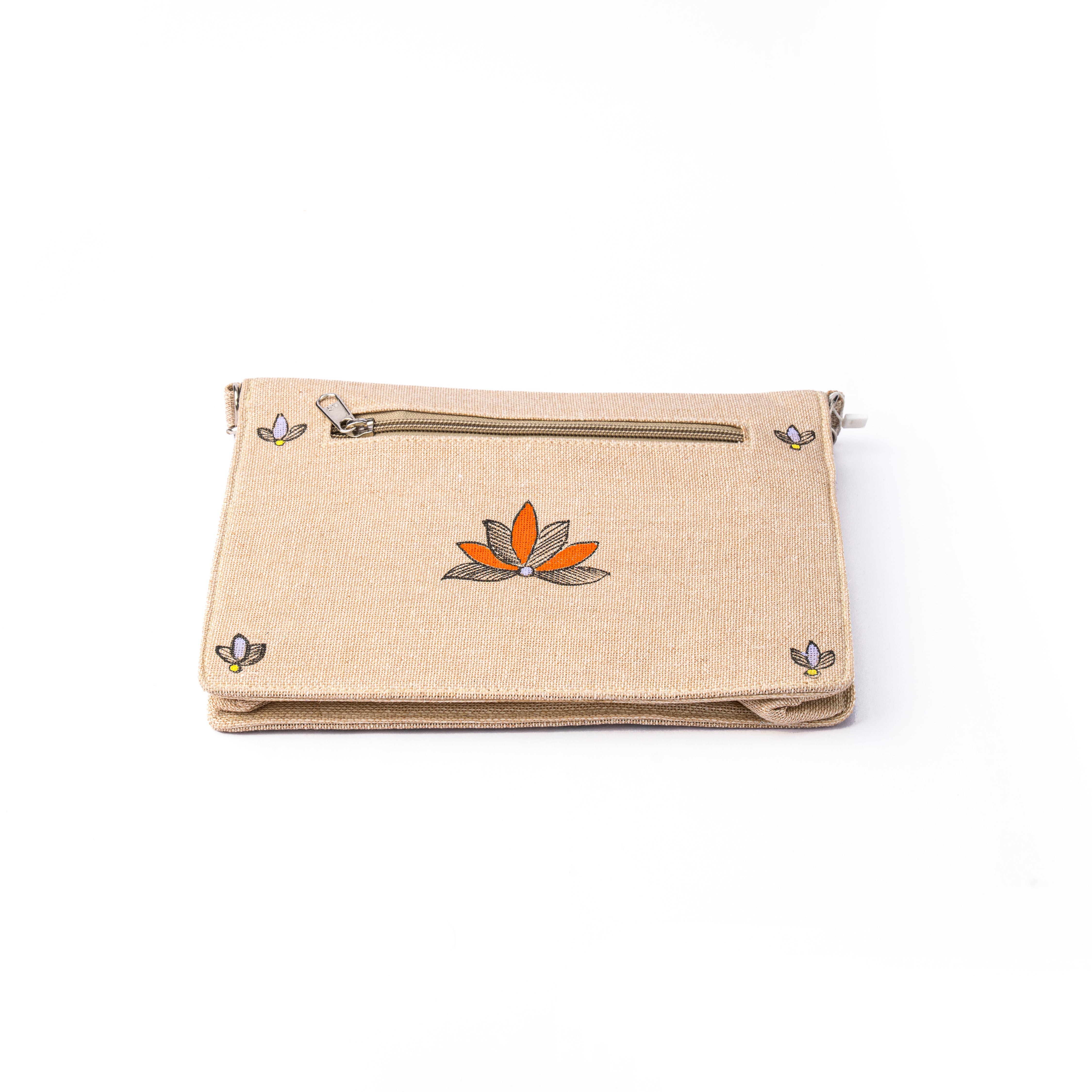 Madhubani Vflap sling (jute)