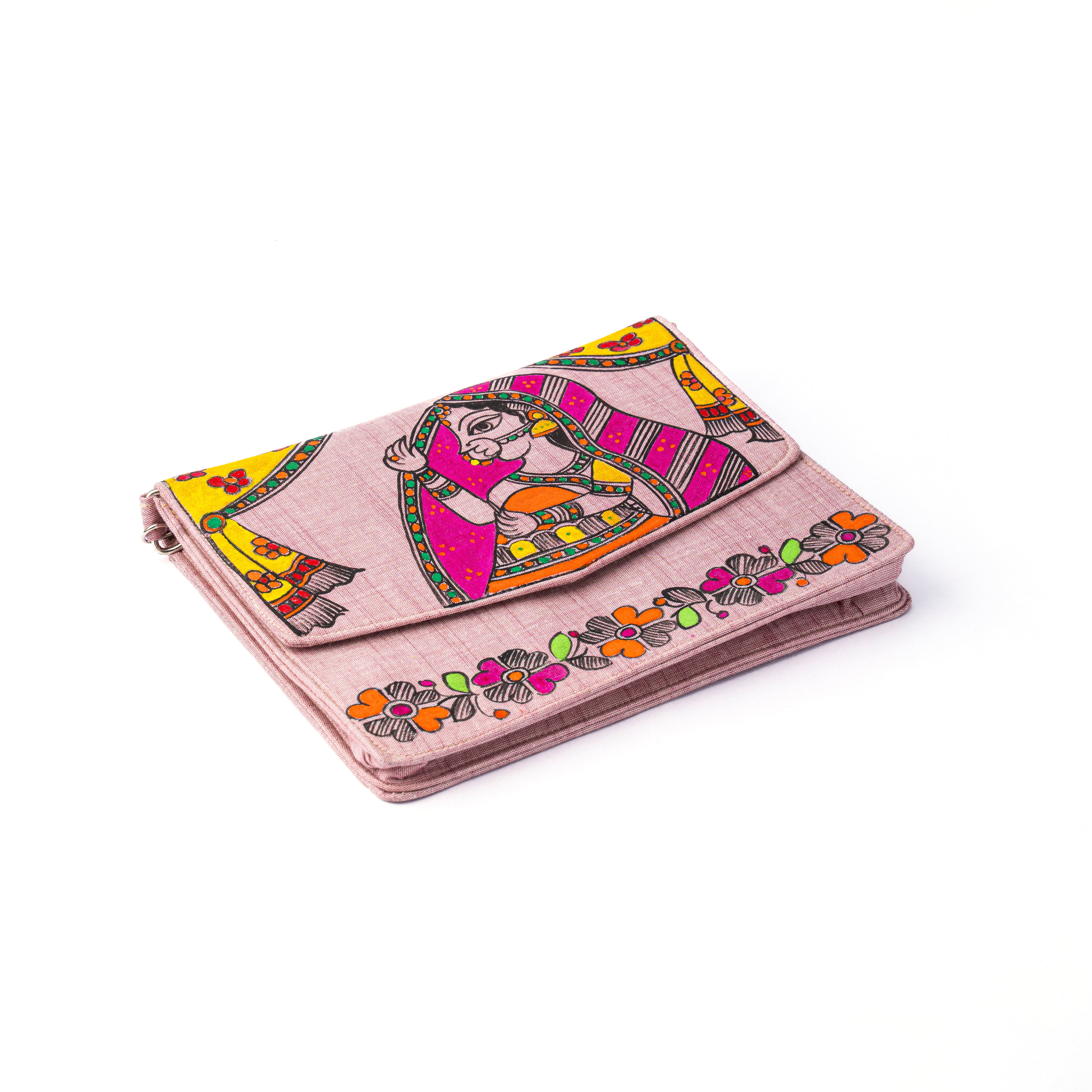 Lady face madhubani V Flap sling (Pink)