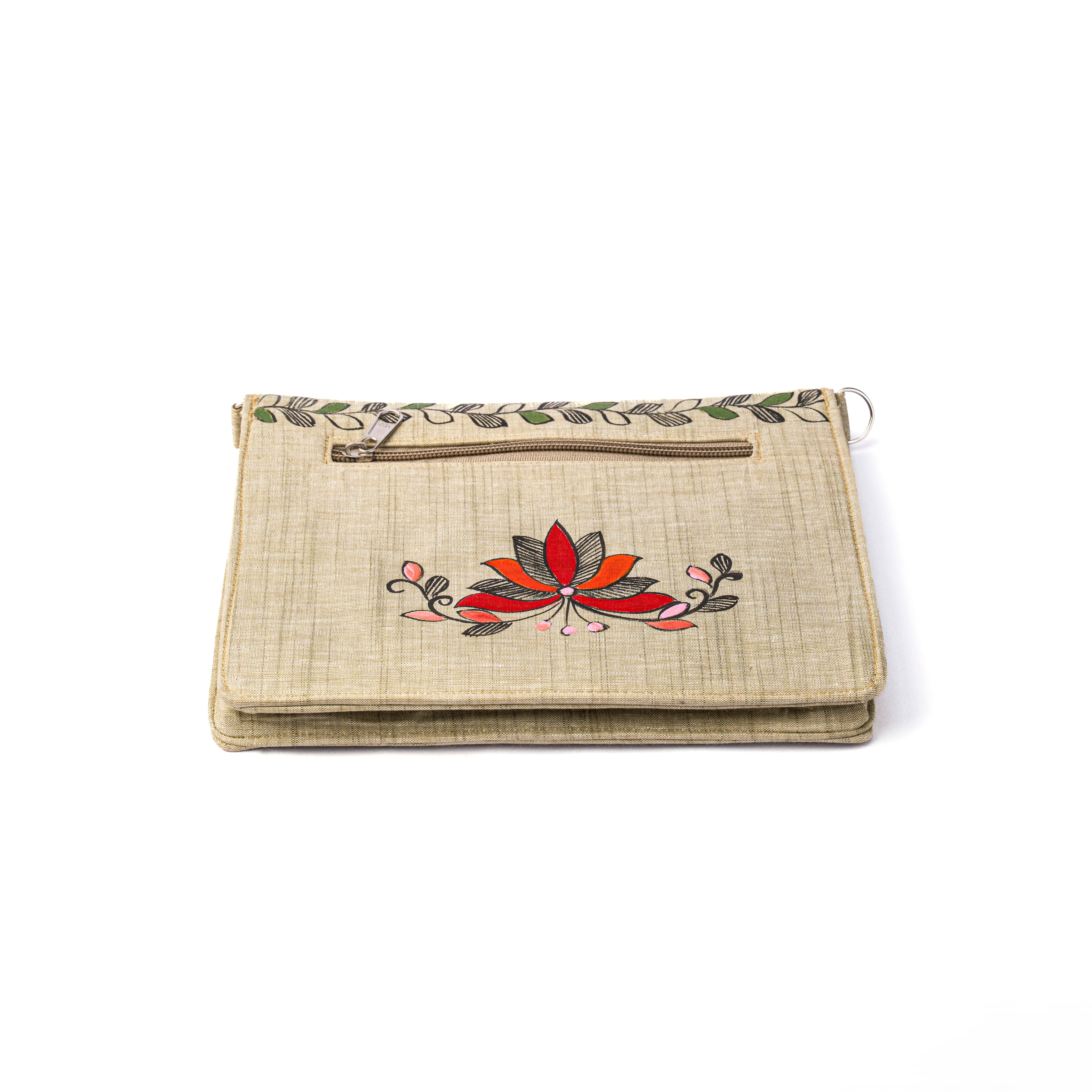 Lady face madhubani V Flap sling (Off white 2)
