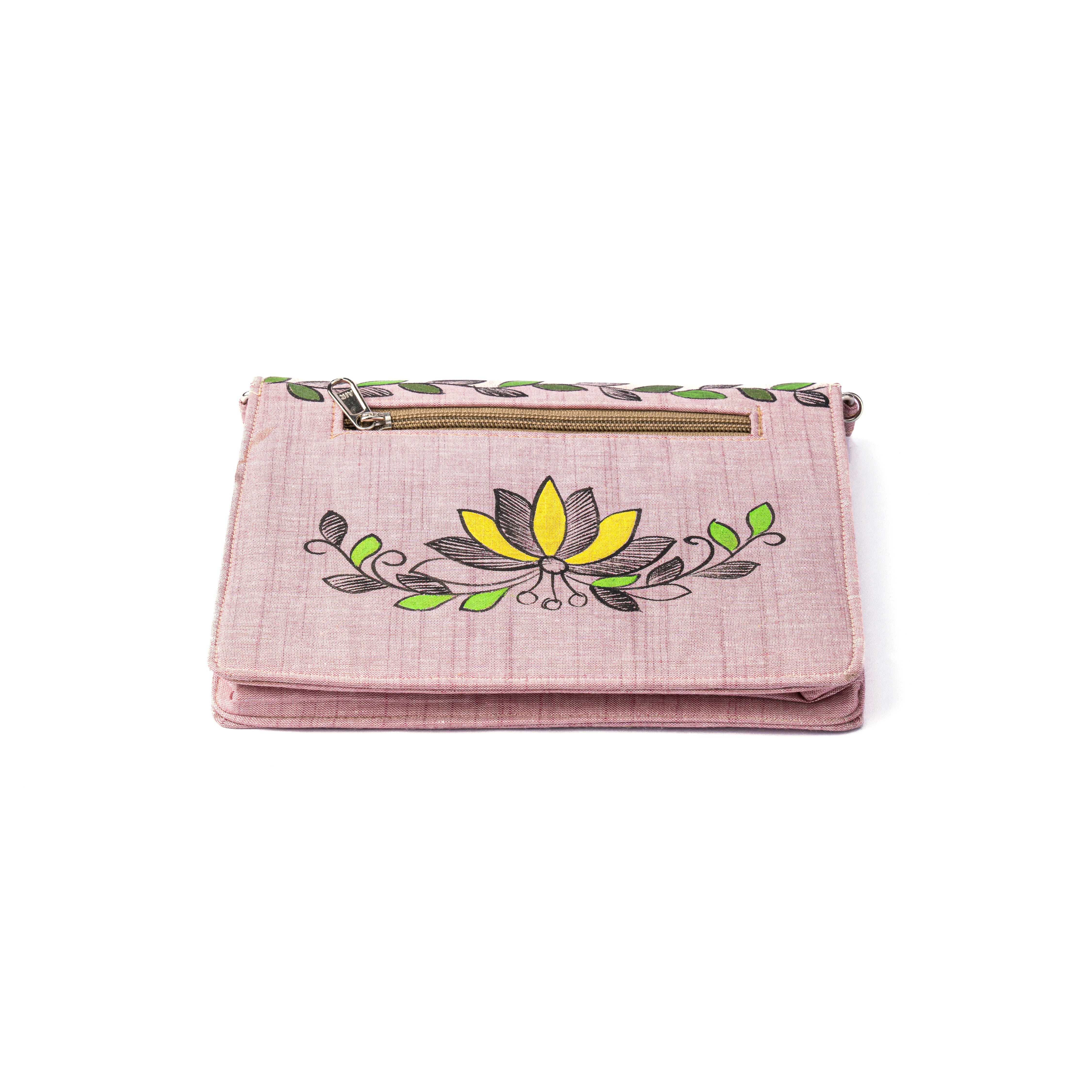 Lady face madhubani V Flap sling (Pink 1)