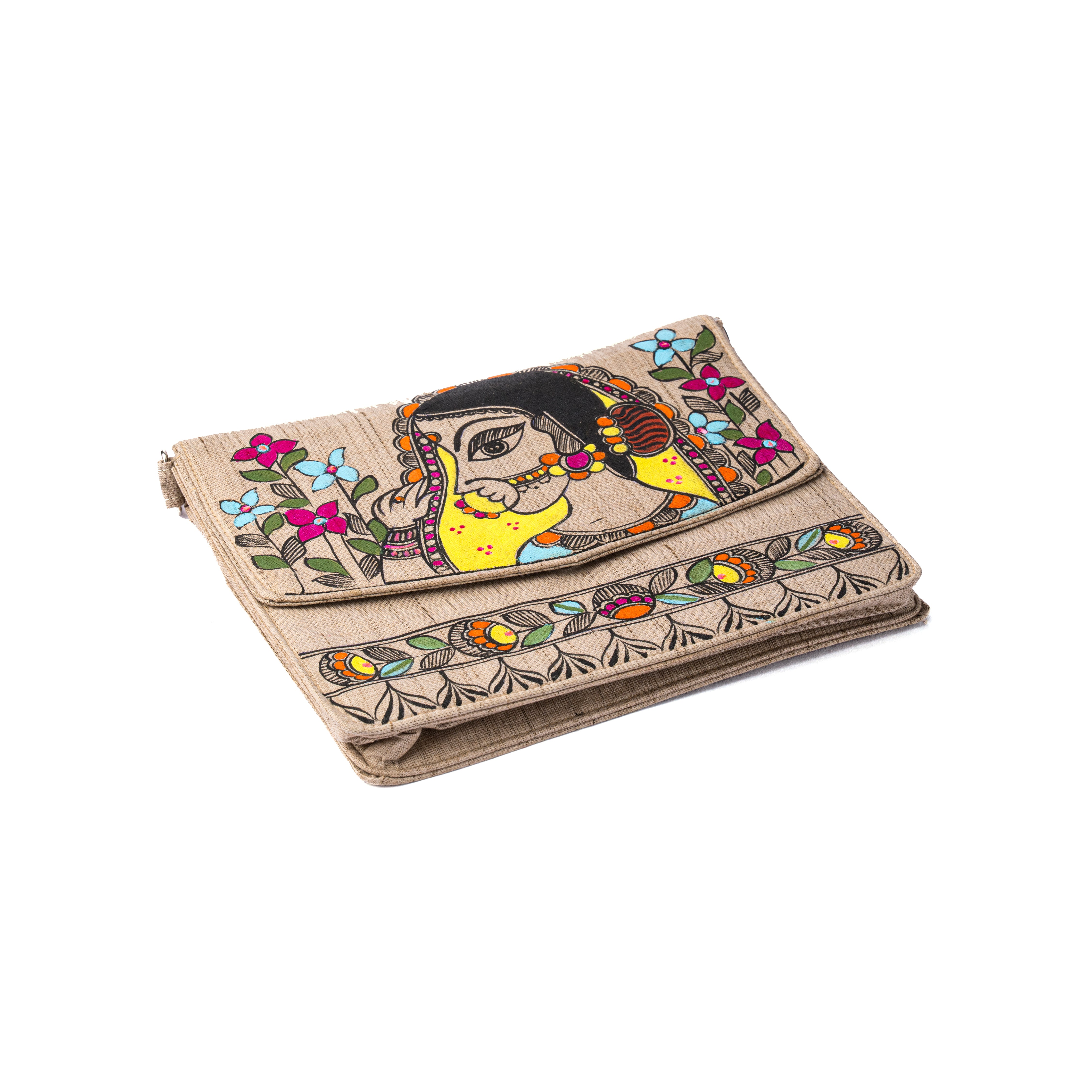 Lady face madhubani V Flap sling (Grey)