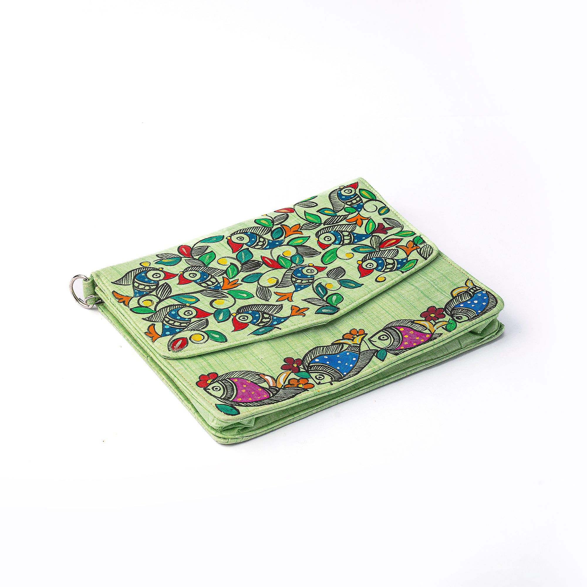 Floral Themed Madhubani V flap Sling (Green)