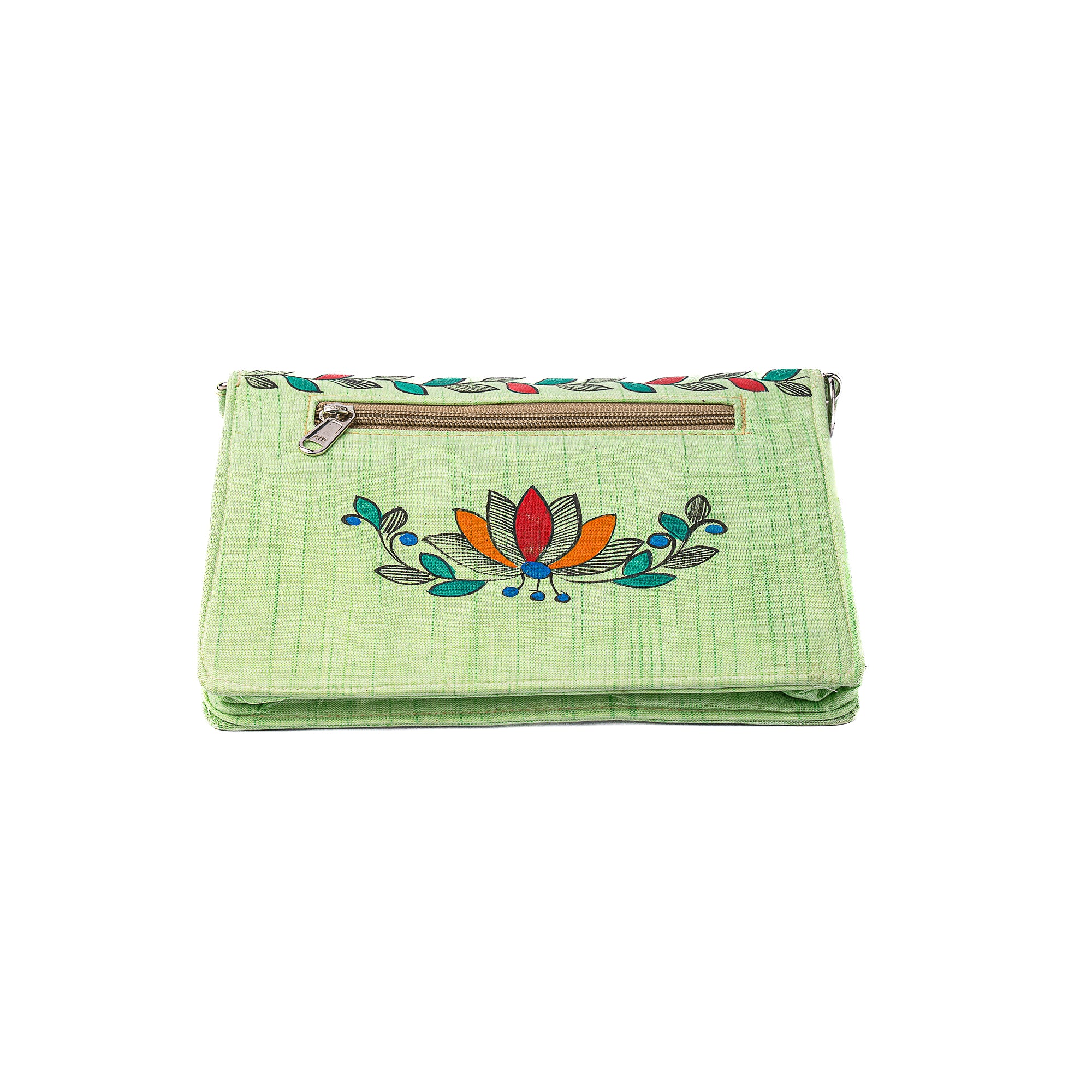 Floral Themed Madhubani V flap Sling (Green)