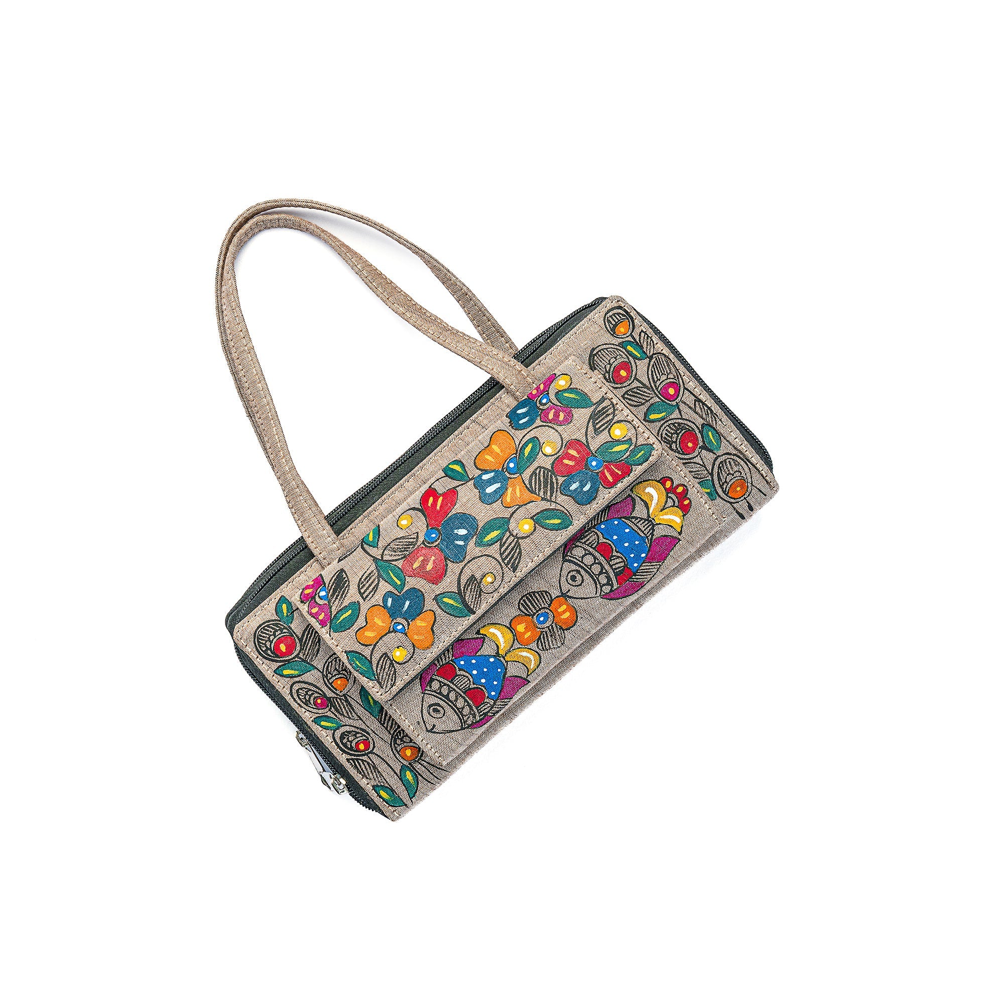 Madhubani mobile clutch (Greyish)