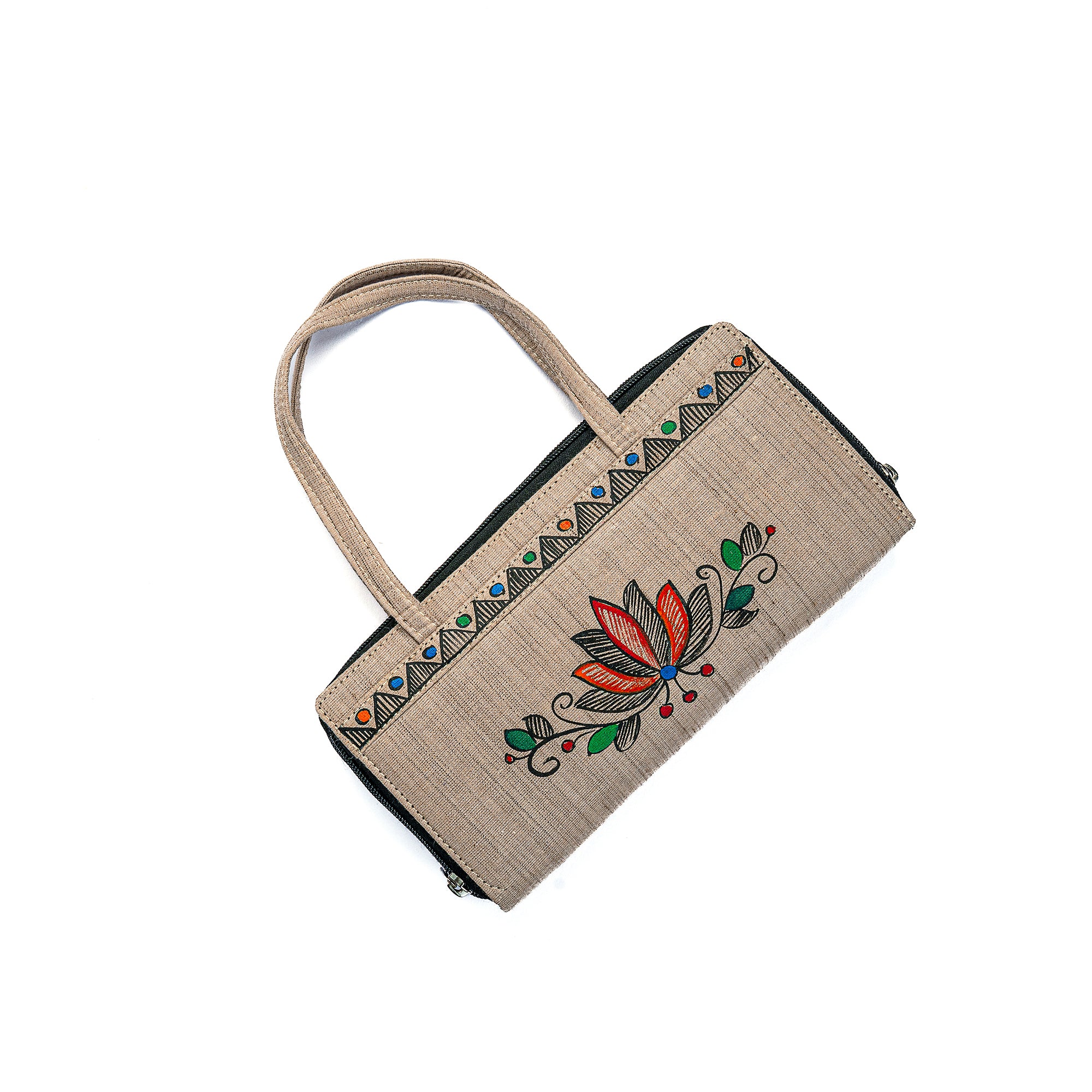 Madhubani mobile clutch (Khaki)