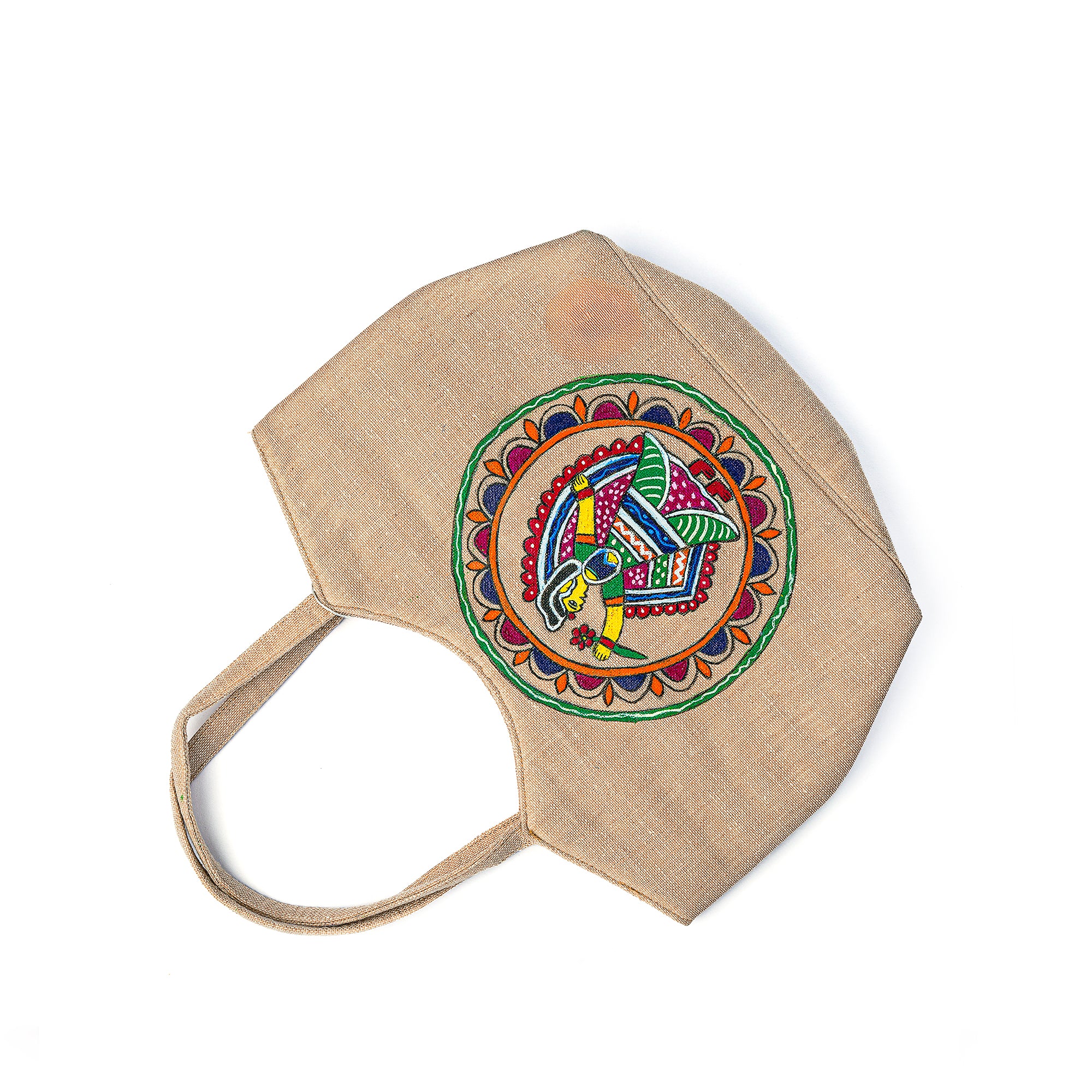 Madhubani full paint shoulder bag (Peacock and krishna)