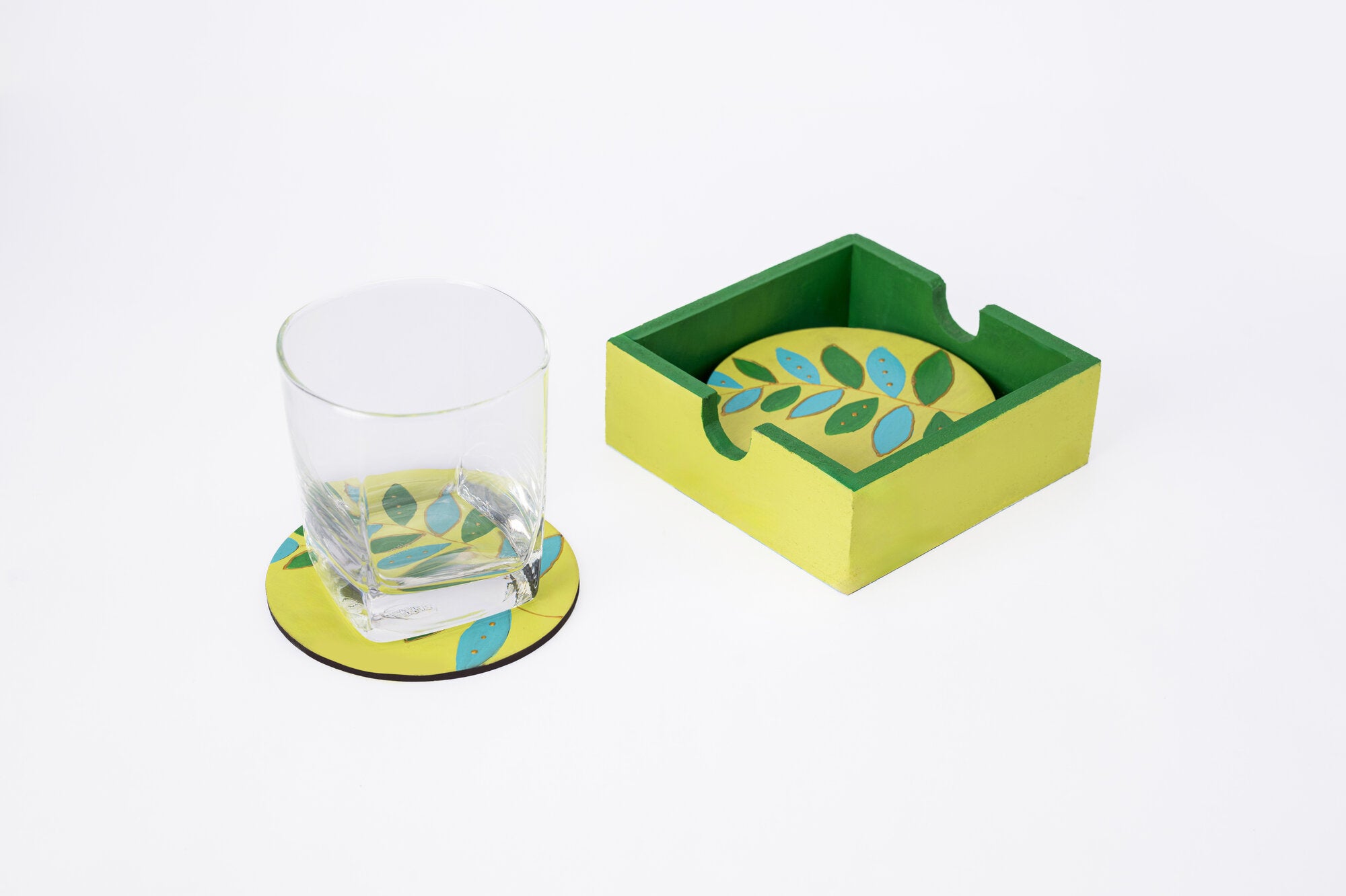 Leaf  Motif coaster set of 6 (Lemon yellow)