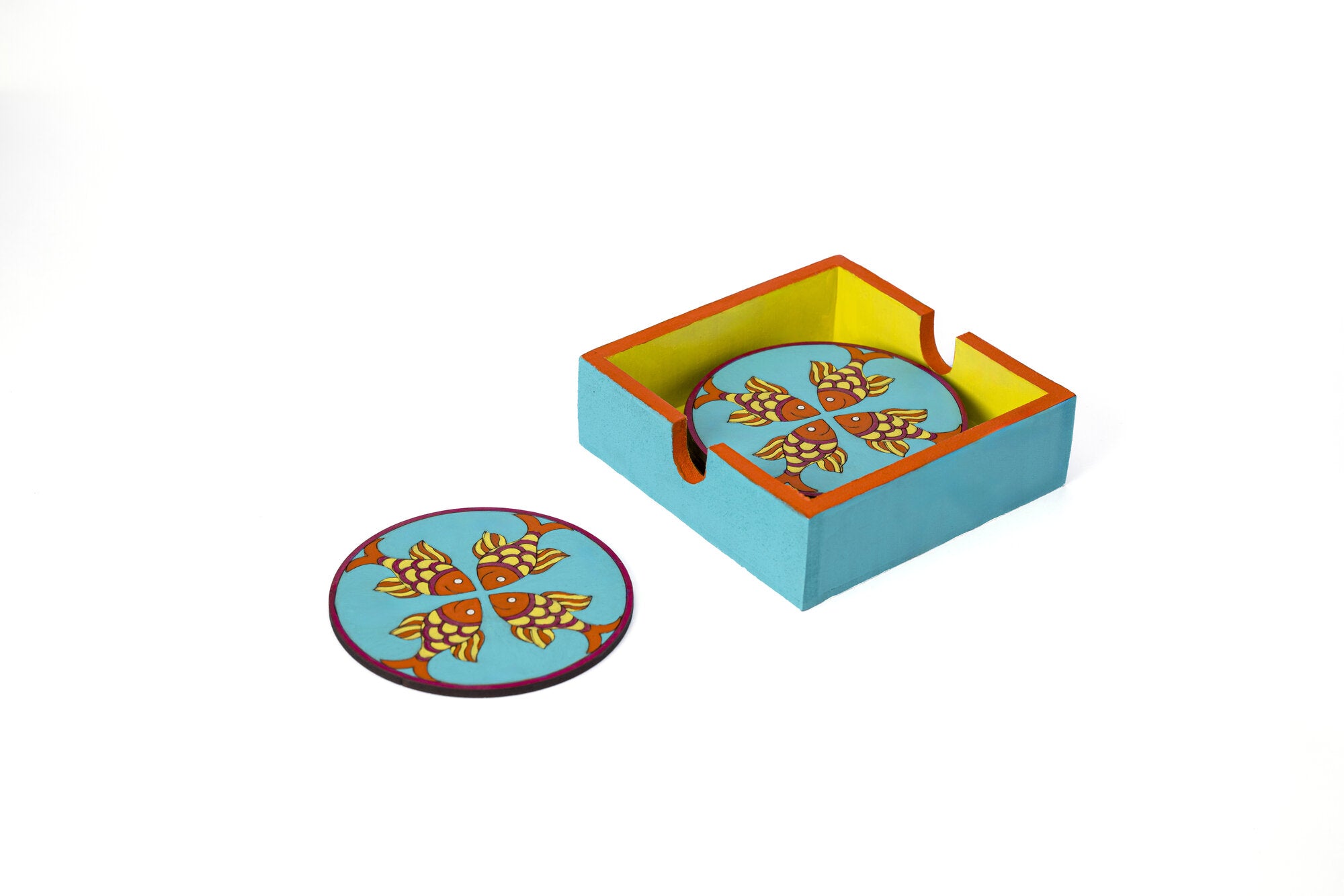 Quad Fish School coaster set of 6 (Blue base)