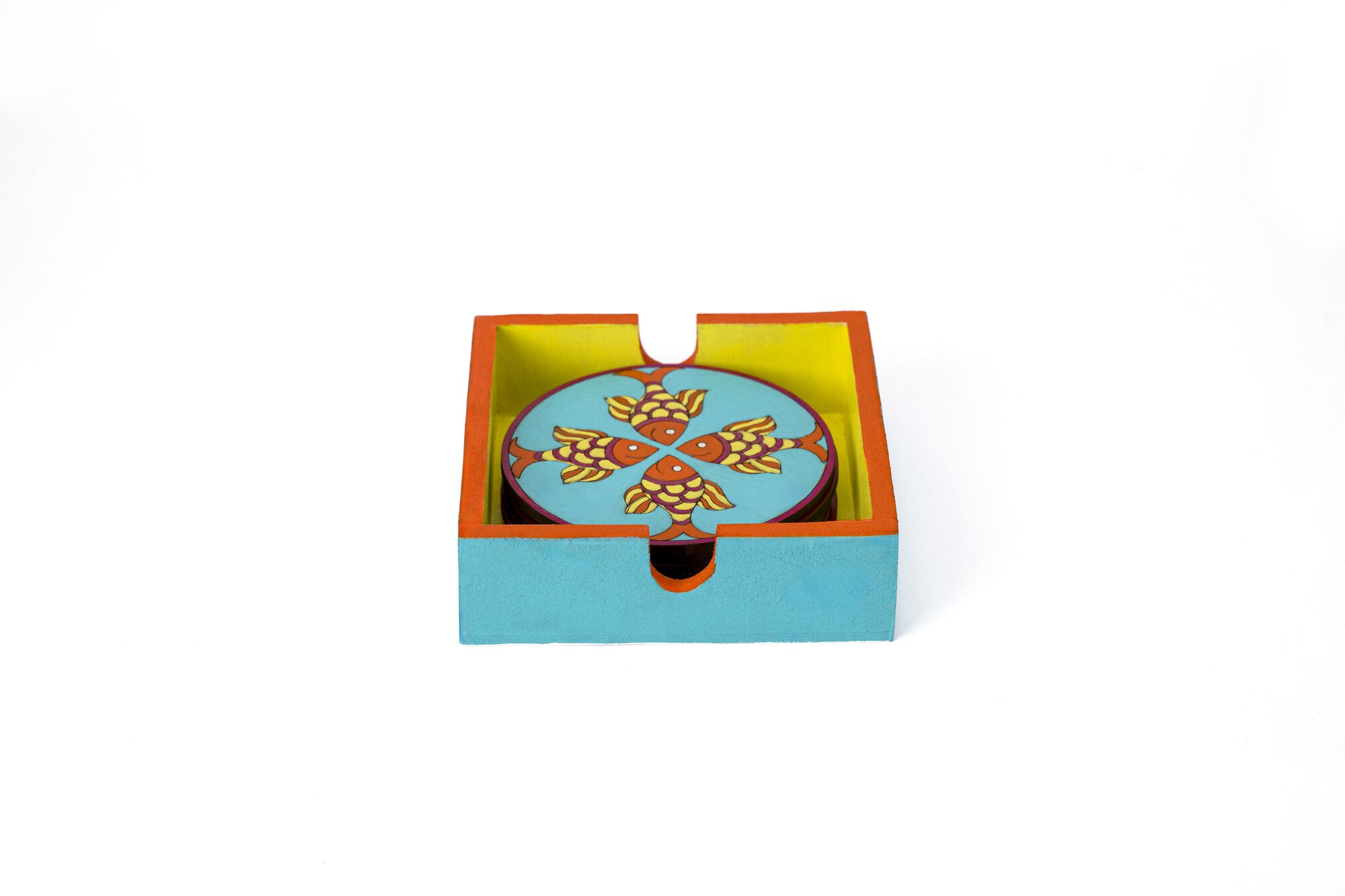 Quad Fish School coaster set of 6 (Blue base)