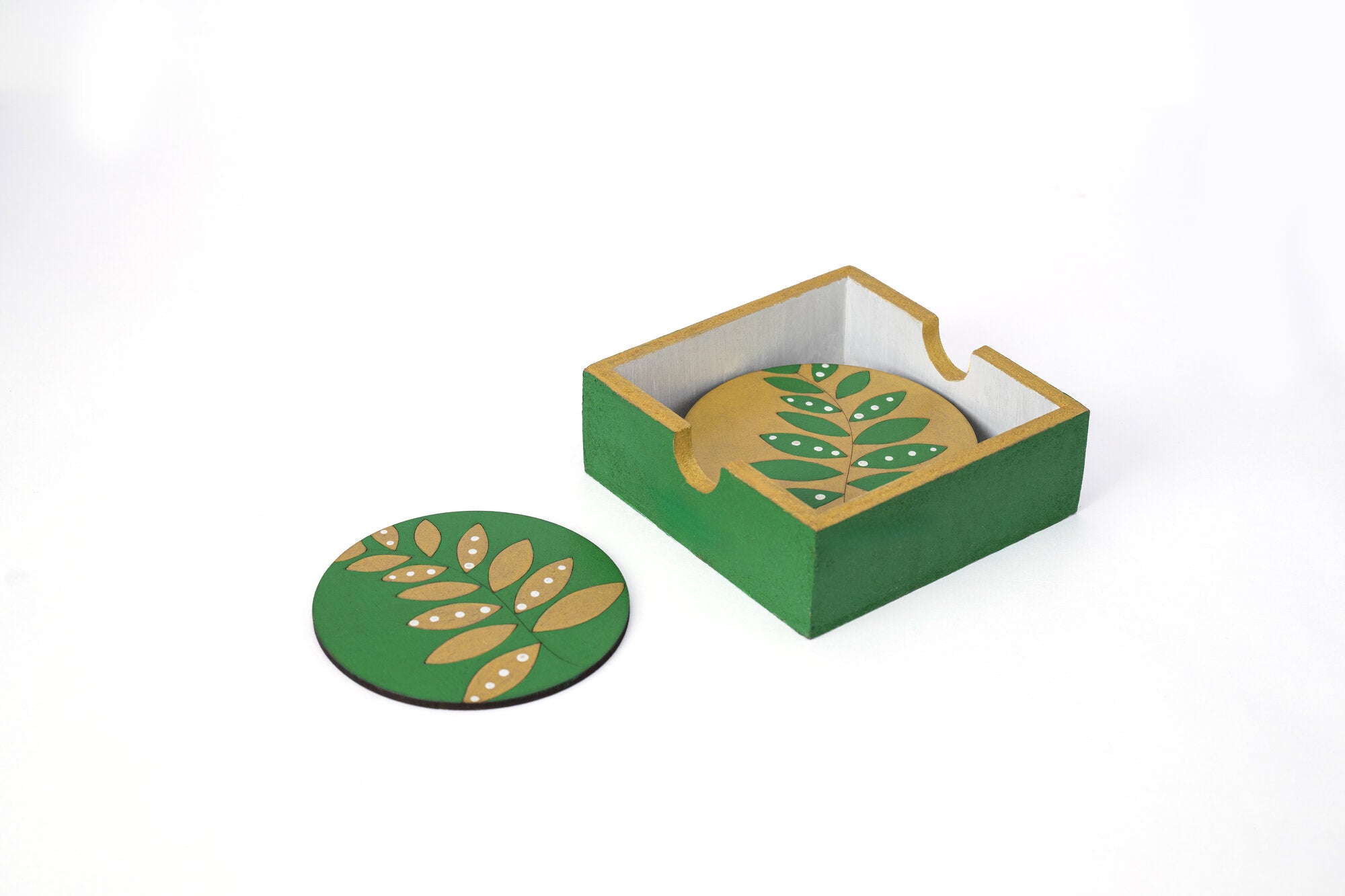 Leaf motif coaster set of 6 (Green)