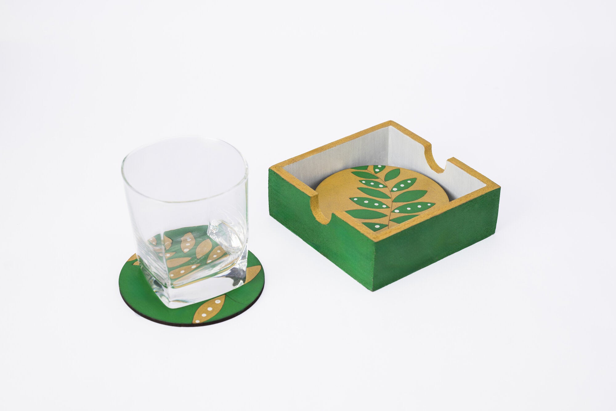 Leaf motif coaster set of 6 (Green)