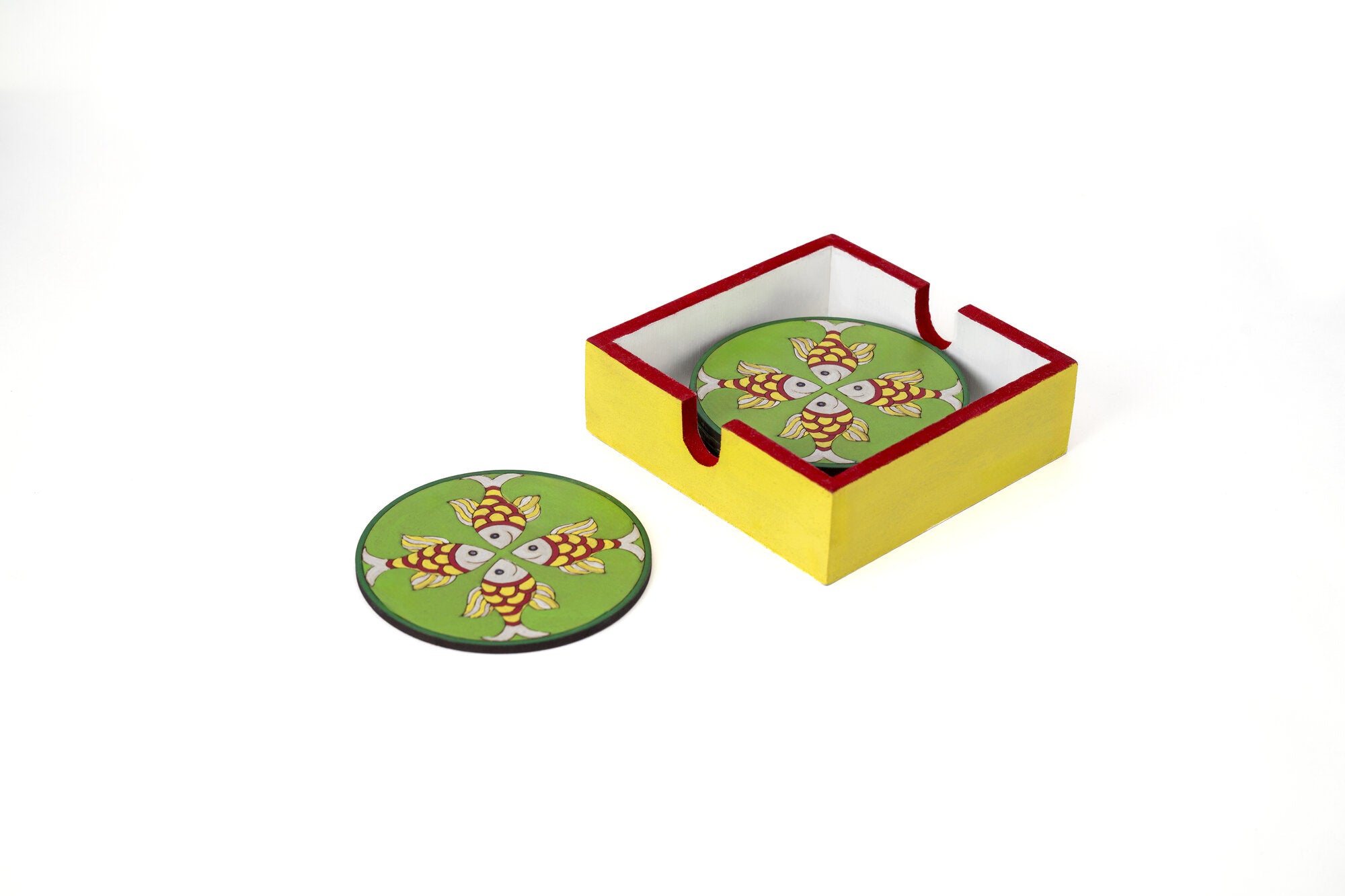 Quad Fish School coaster set of 6 (Green base)