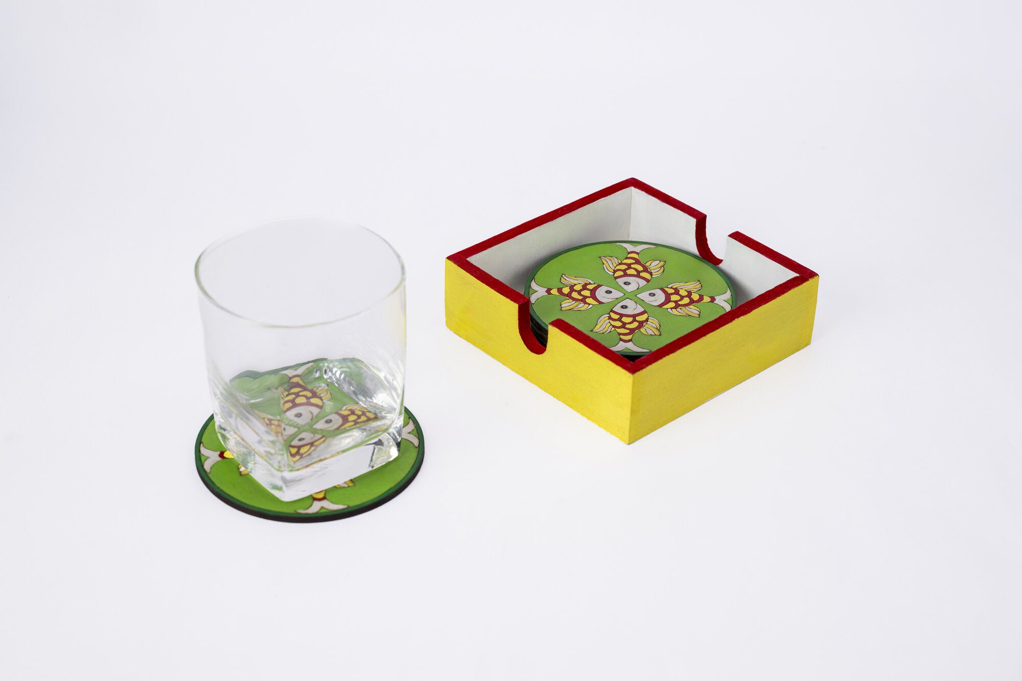 Quad Fish School coaster set of 6 (Green base)