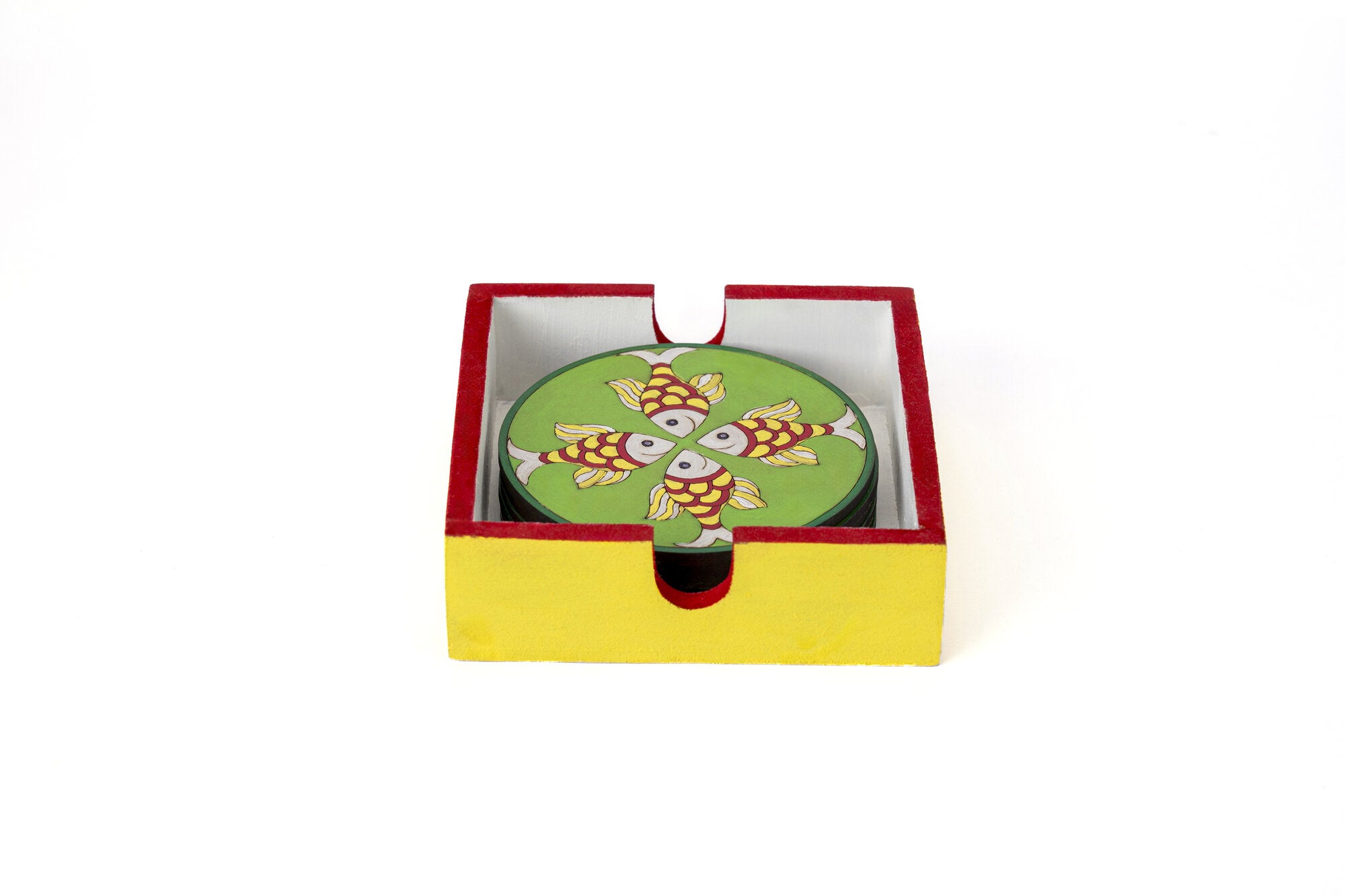 Quad Fish School coaster set of 6 (Green base)