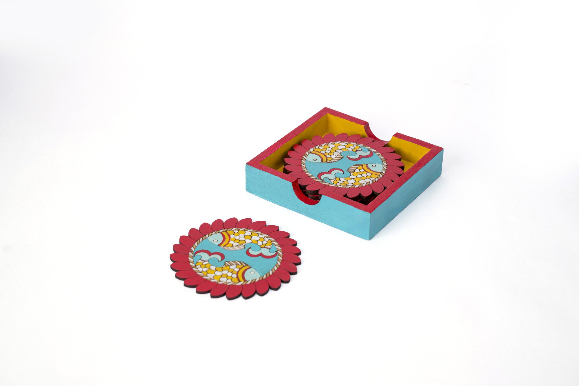Madhuani Fish coaster set of 6 (Double fish)