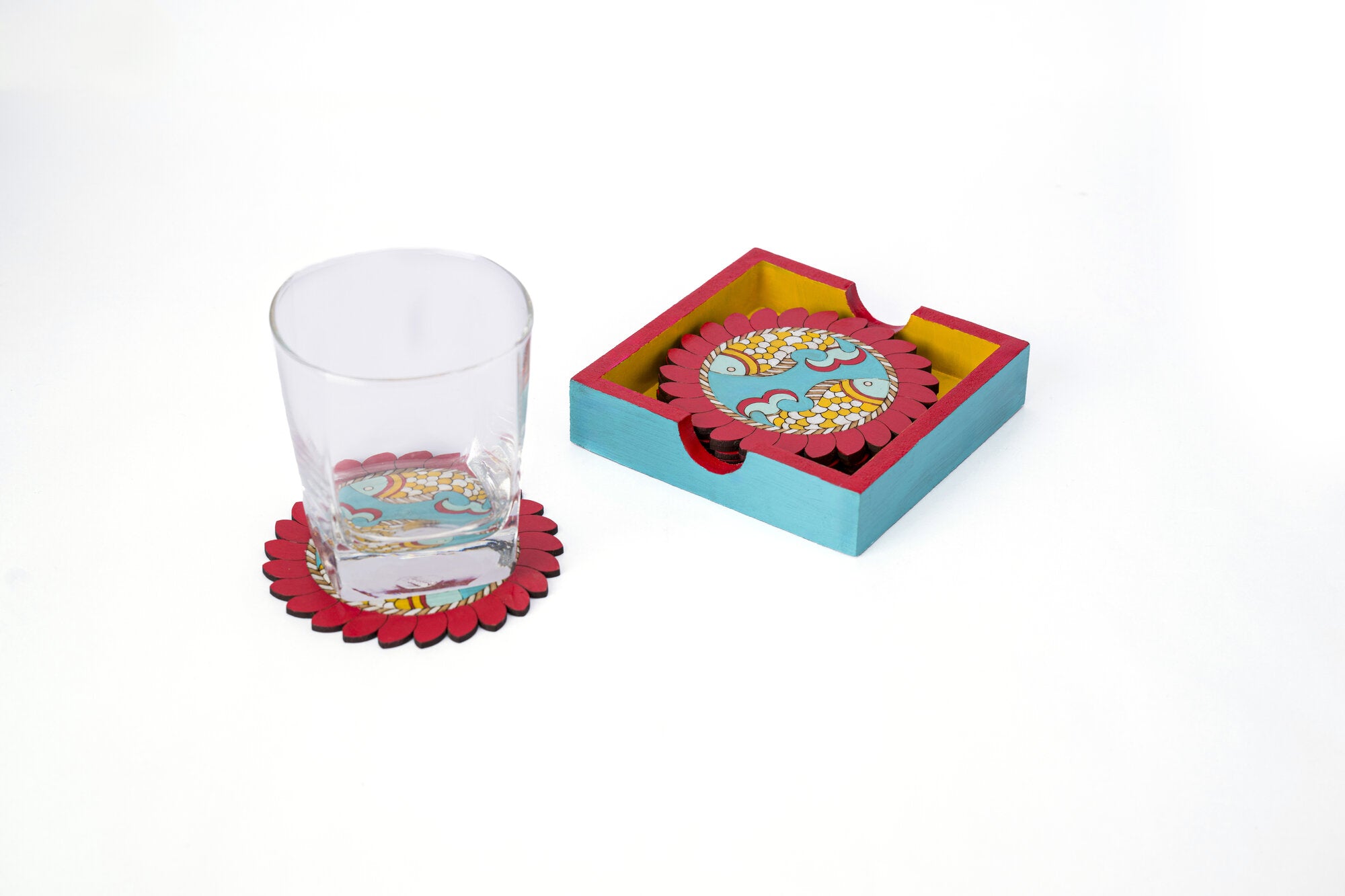 Madhuani Fish coaster set of 6 (Double fish)