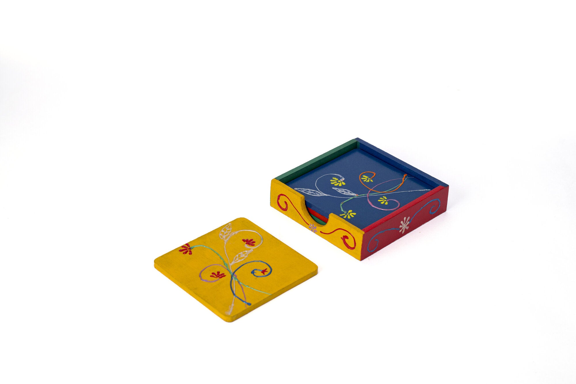 Multicolor floral coaster set of 4