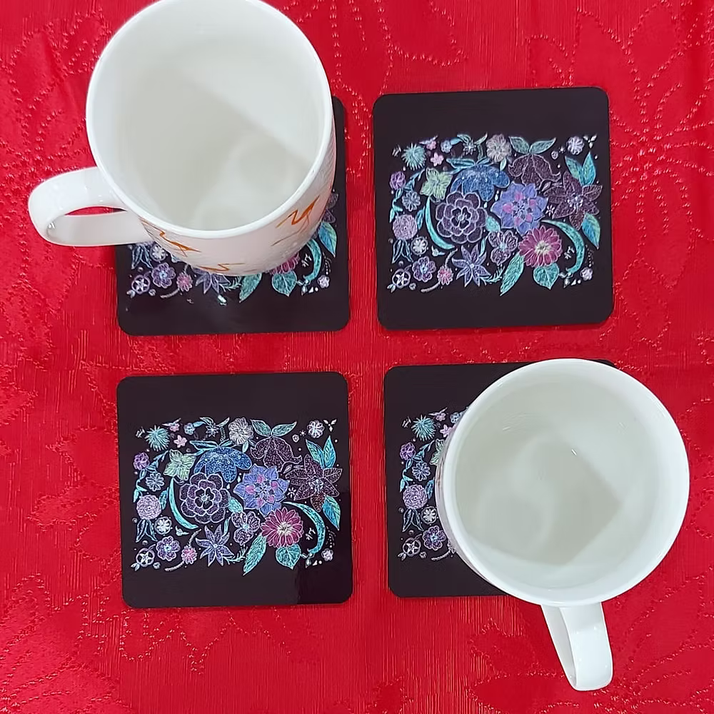 Floral Doodle Artwork printed Coaster