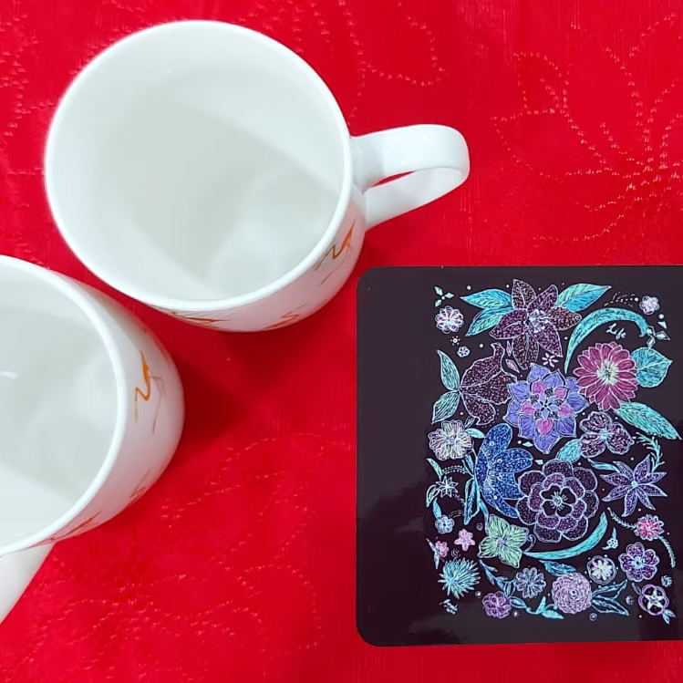 Floral Doodle Artwork printed Coaster