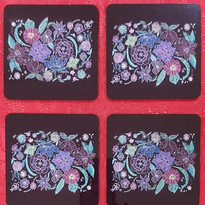 Floral Doodle Artwork printed Coaster